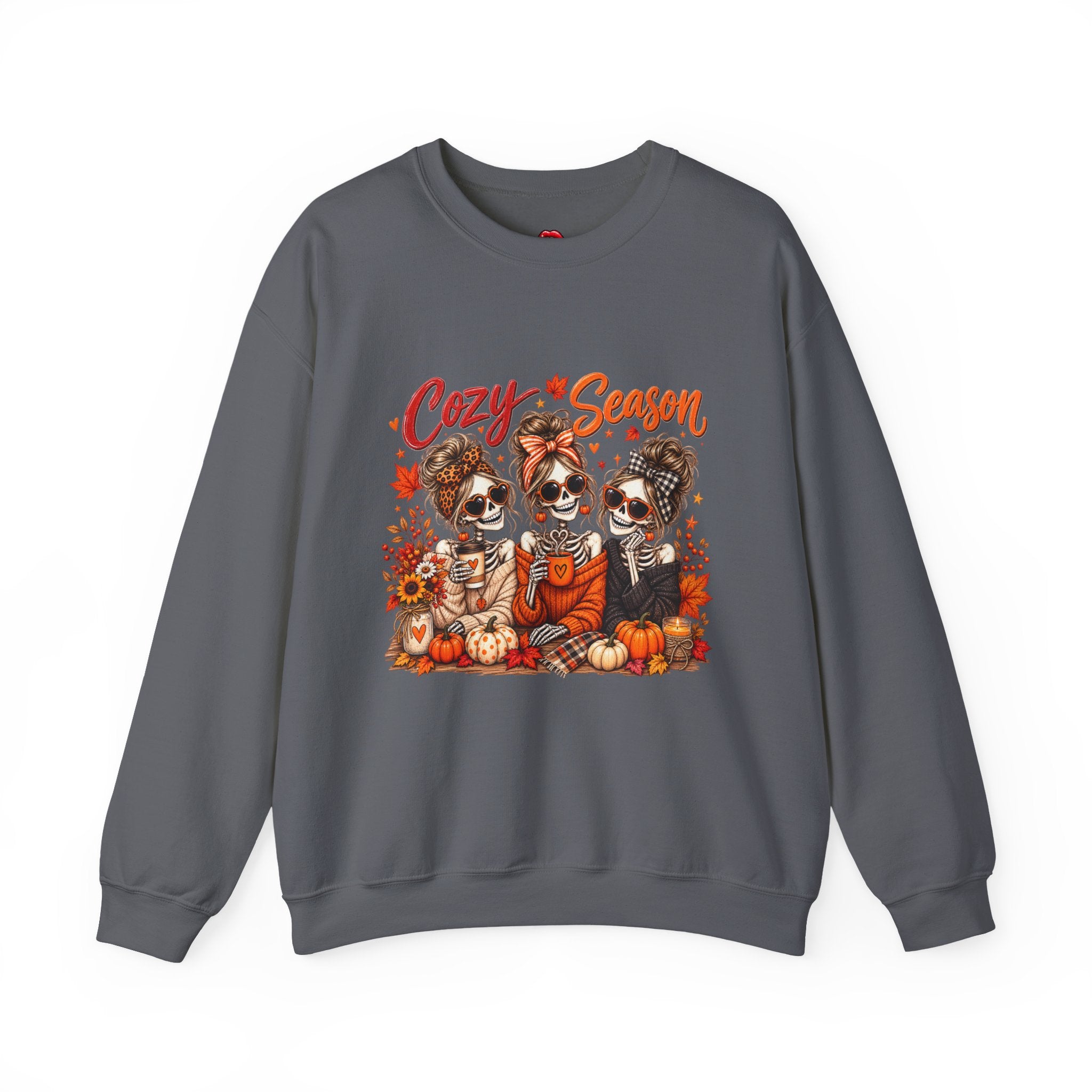 Cozy Season Halloween Crewneck Sweatshirt — Pumpkins & Sugar Skull Dogs