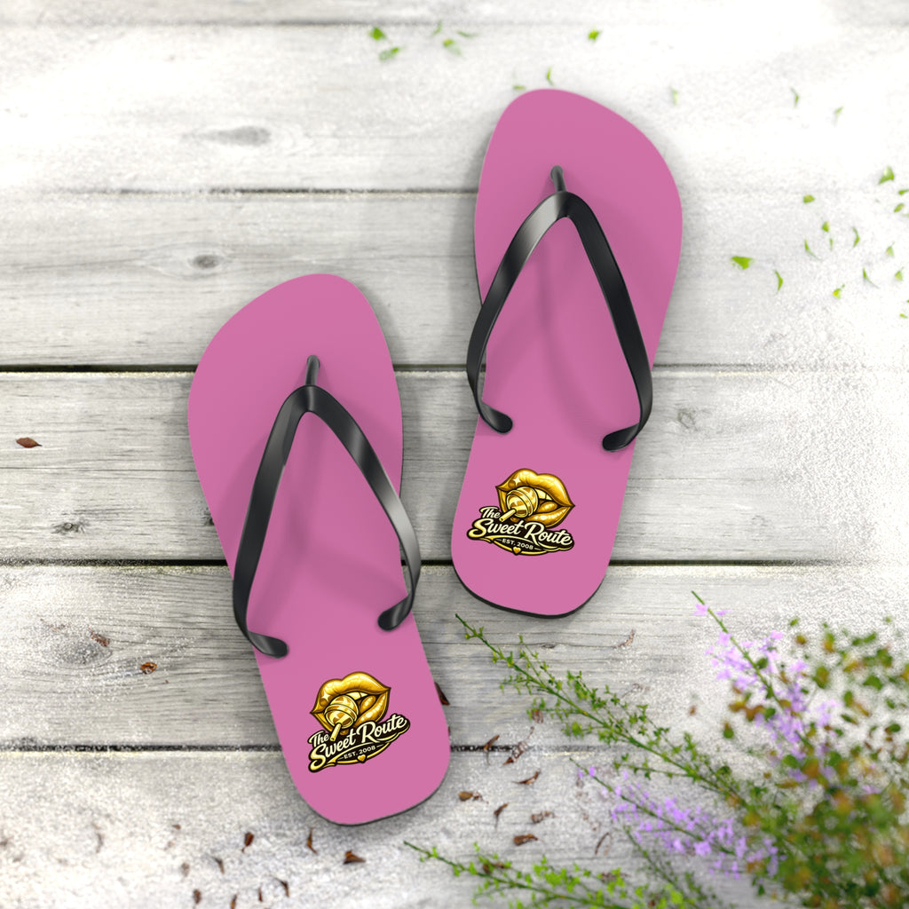 Gold Sweet Route Logo Beach Sandals