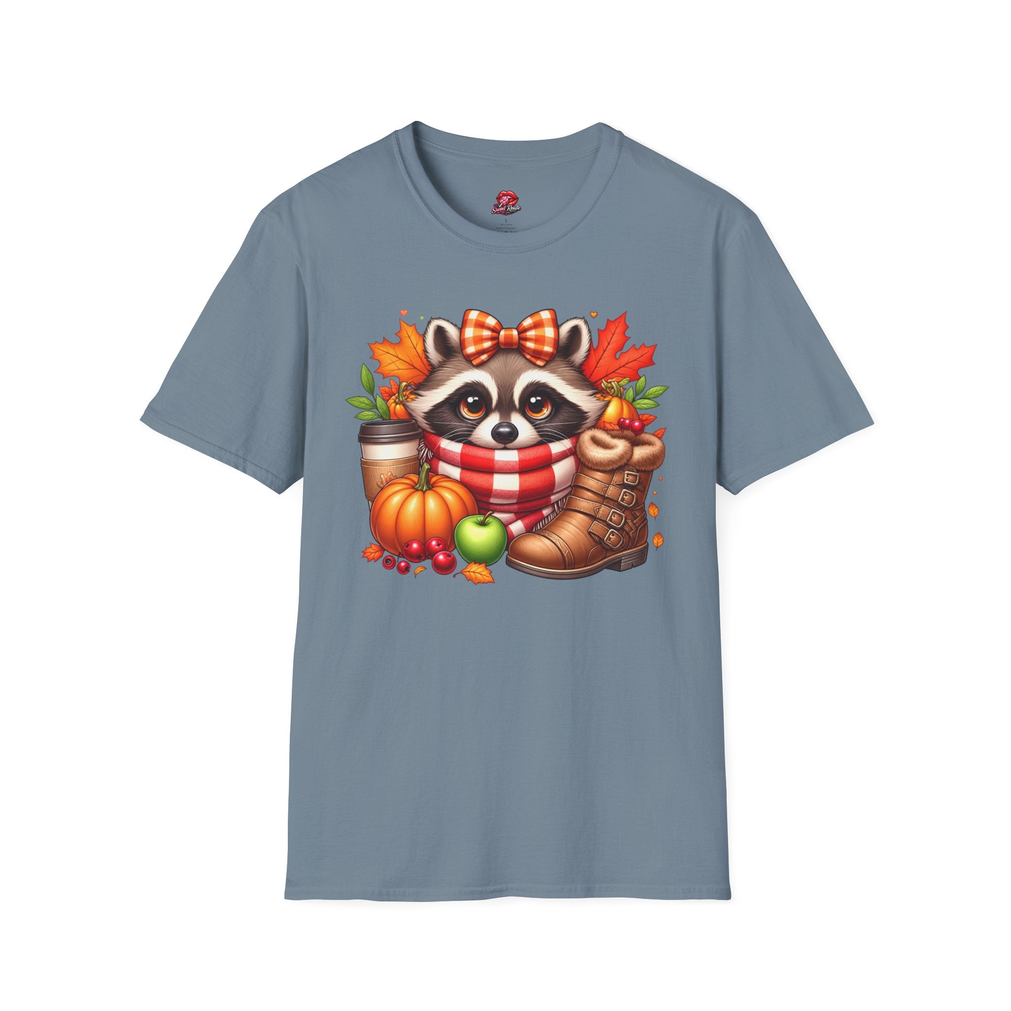 Cute Fall Pumpkin, Coffee & Leaves Raccoon T-Shirt