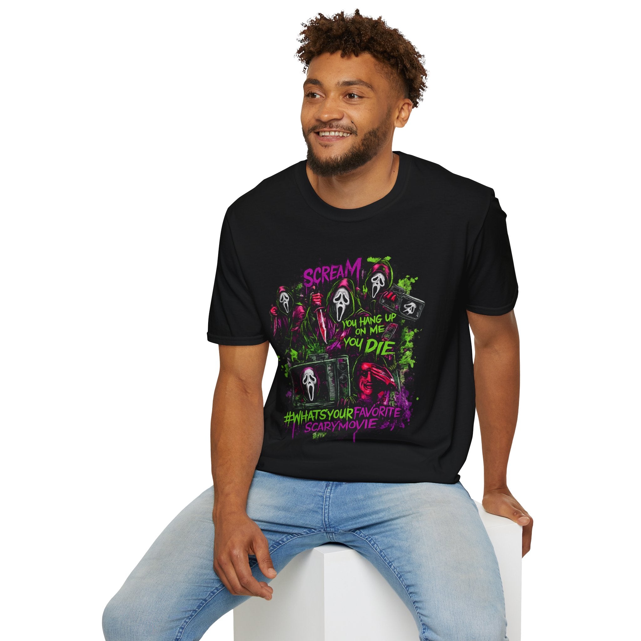 You Hang Up On Me Again Ghostface Shirt | Funny Horror Halloween T-Shirt | Retro Slasher Graphic Tee | Spooky Movie Fan Shirt