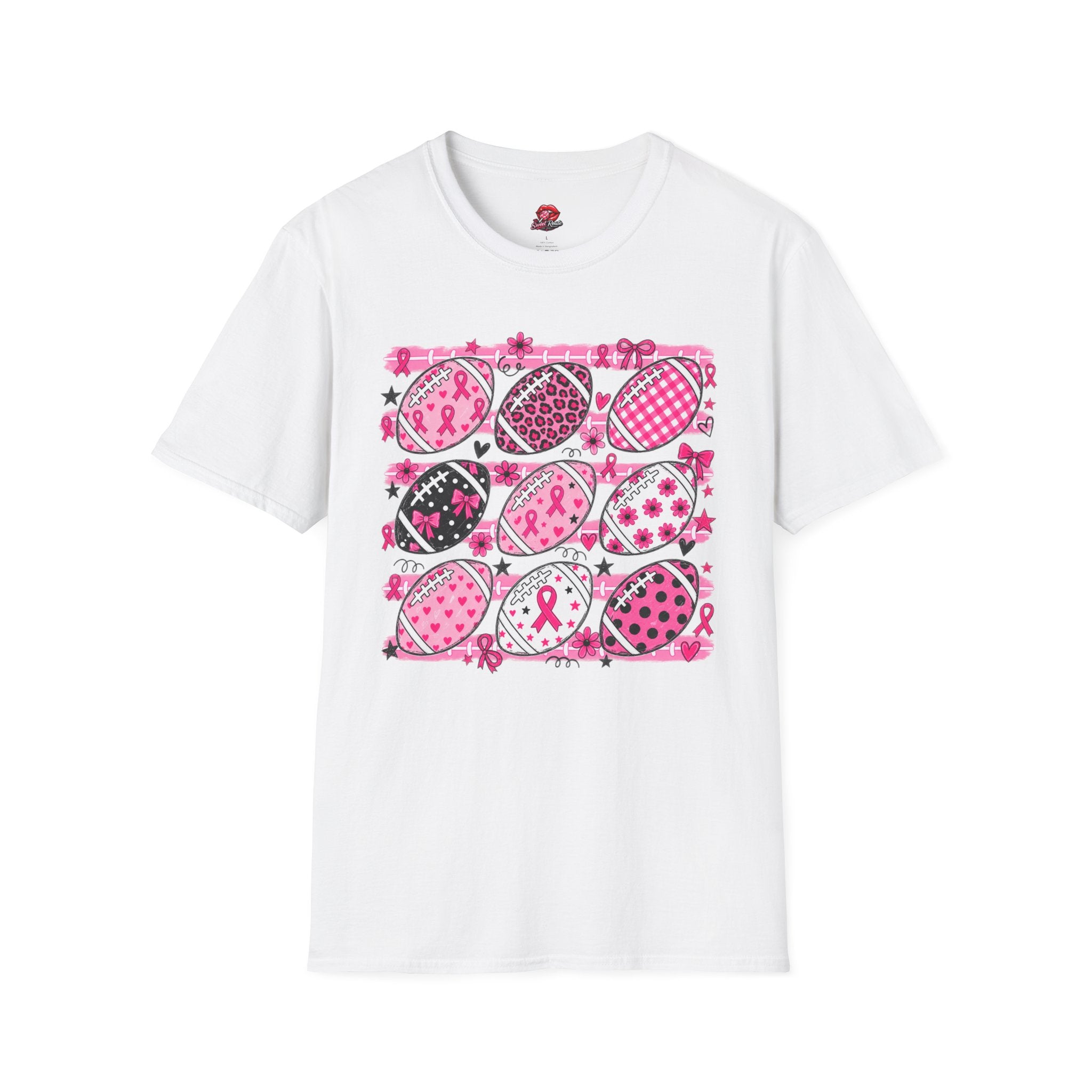 Breast Cancer Awareness Football Pattern T-Shirt