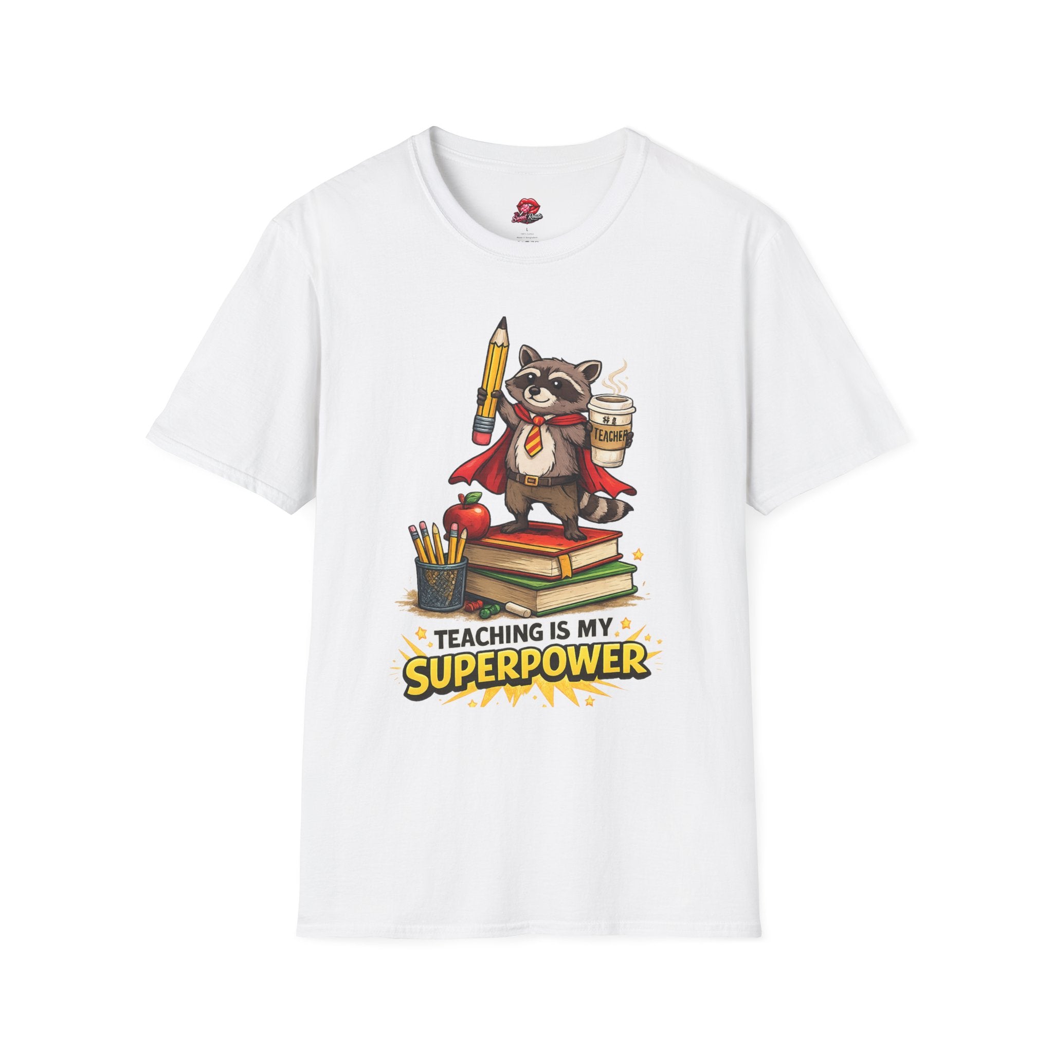 Teaching Is My Superpower Raccoon Teacher T-Shirt | Funny Teacher Shirt | Cute Woodland Classroom Tee | Teacher Appreciation Gift