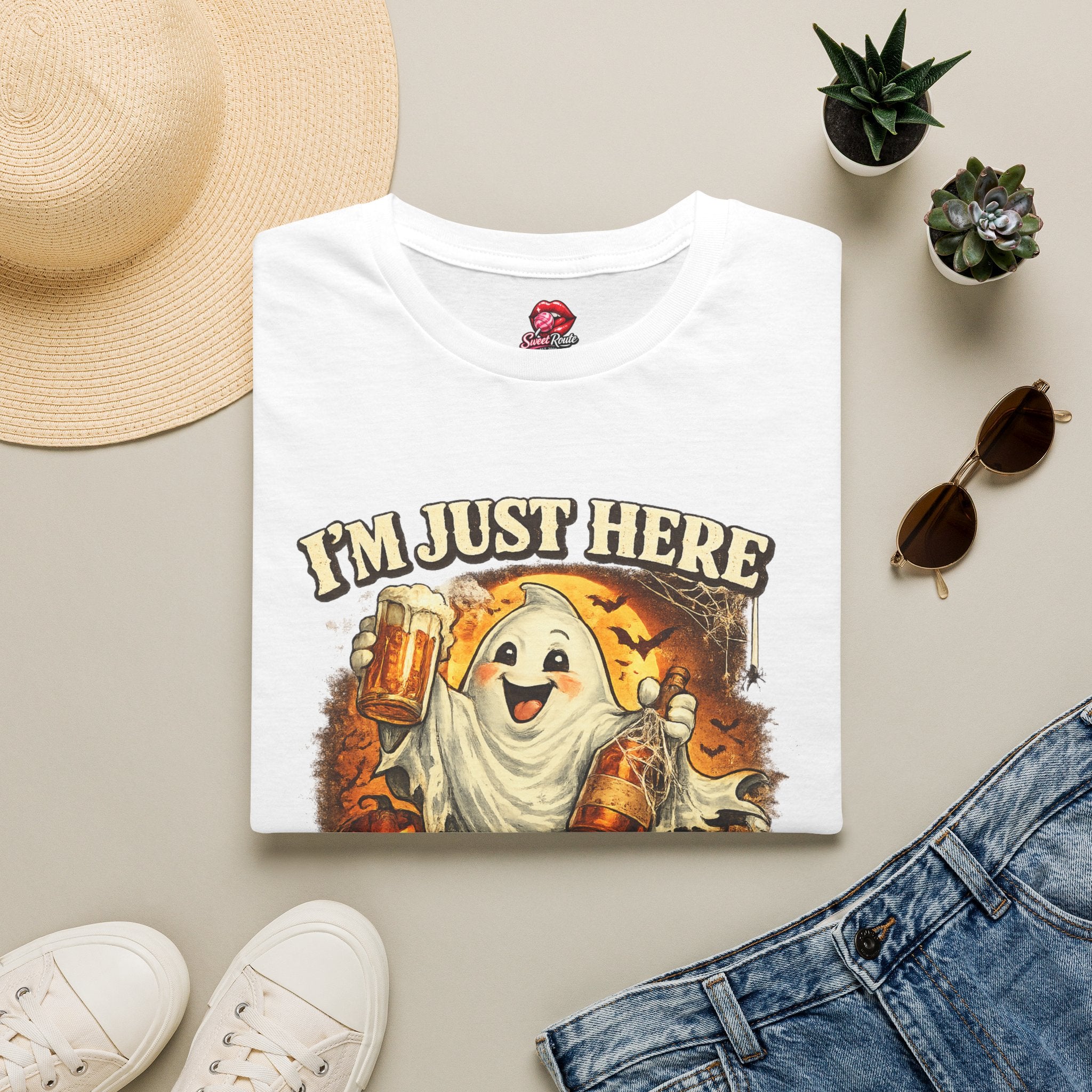 I’m Just Here for the Boos T-Shirt | Funny Halloween Ghost Shirt | Cute Spooky Season Tee | Pumpkin Fall Graphic Tee | Halloween Party Shirt