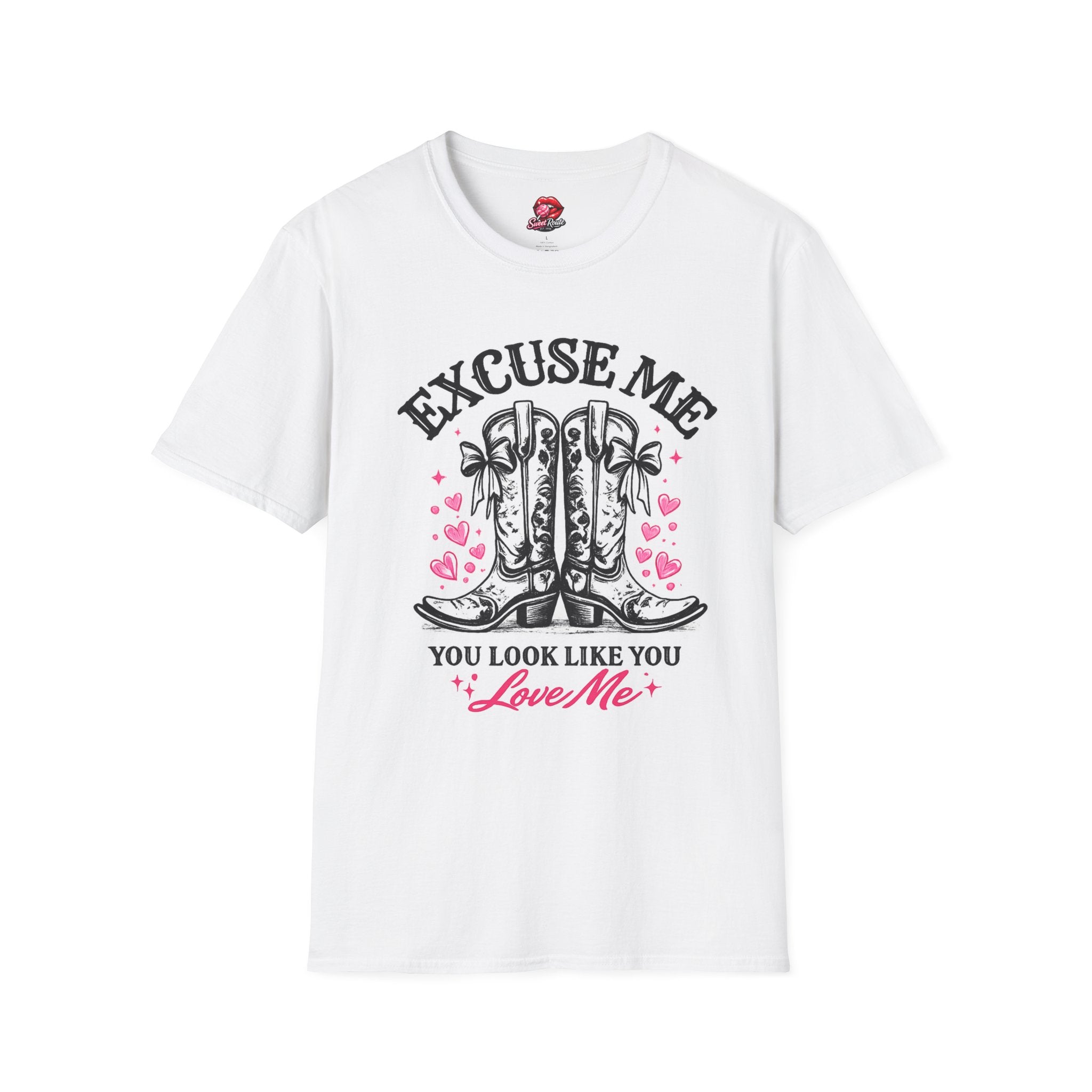 Excuse Me Cowboy Boots Heart Design T-Shirt