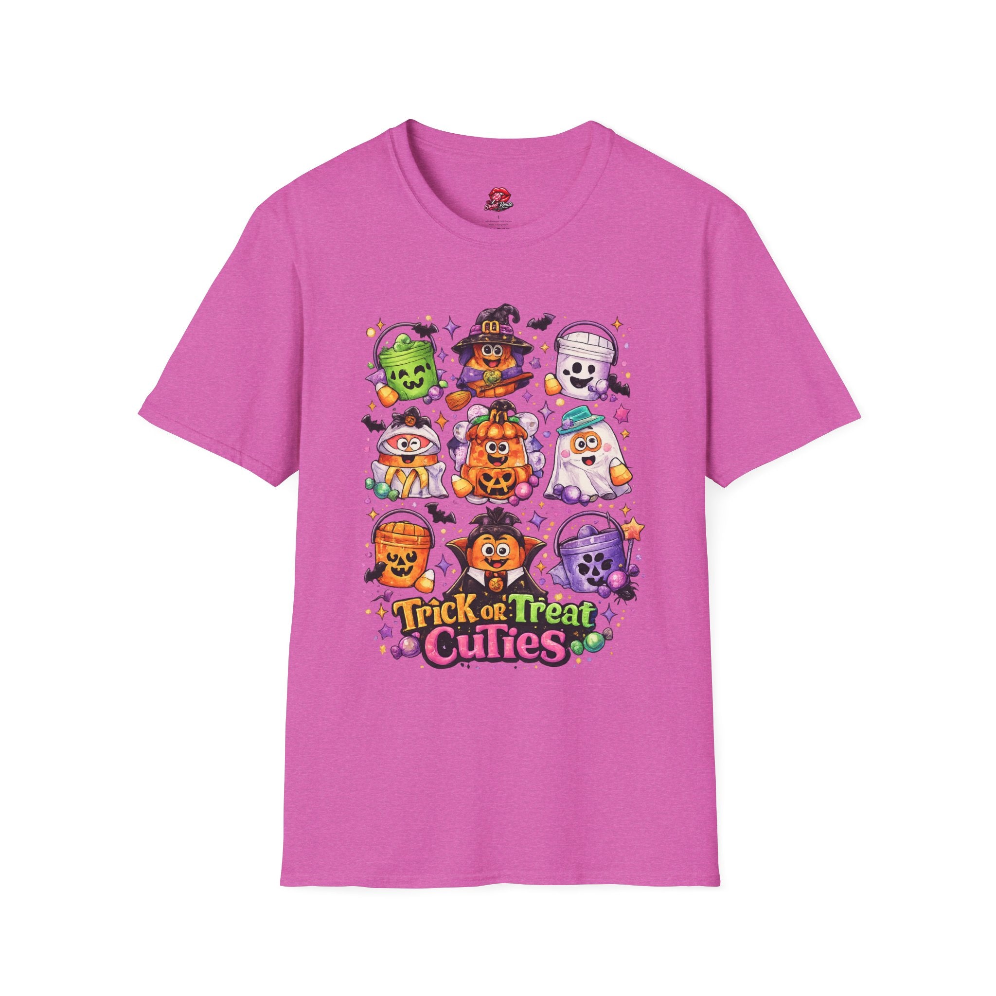 Halloween Trick or Treat Cuties T-Shirt | Cute Ghost & Pumpkin Kids Halloween Graphic Tee | Retro Spooky Season Shirt