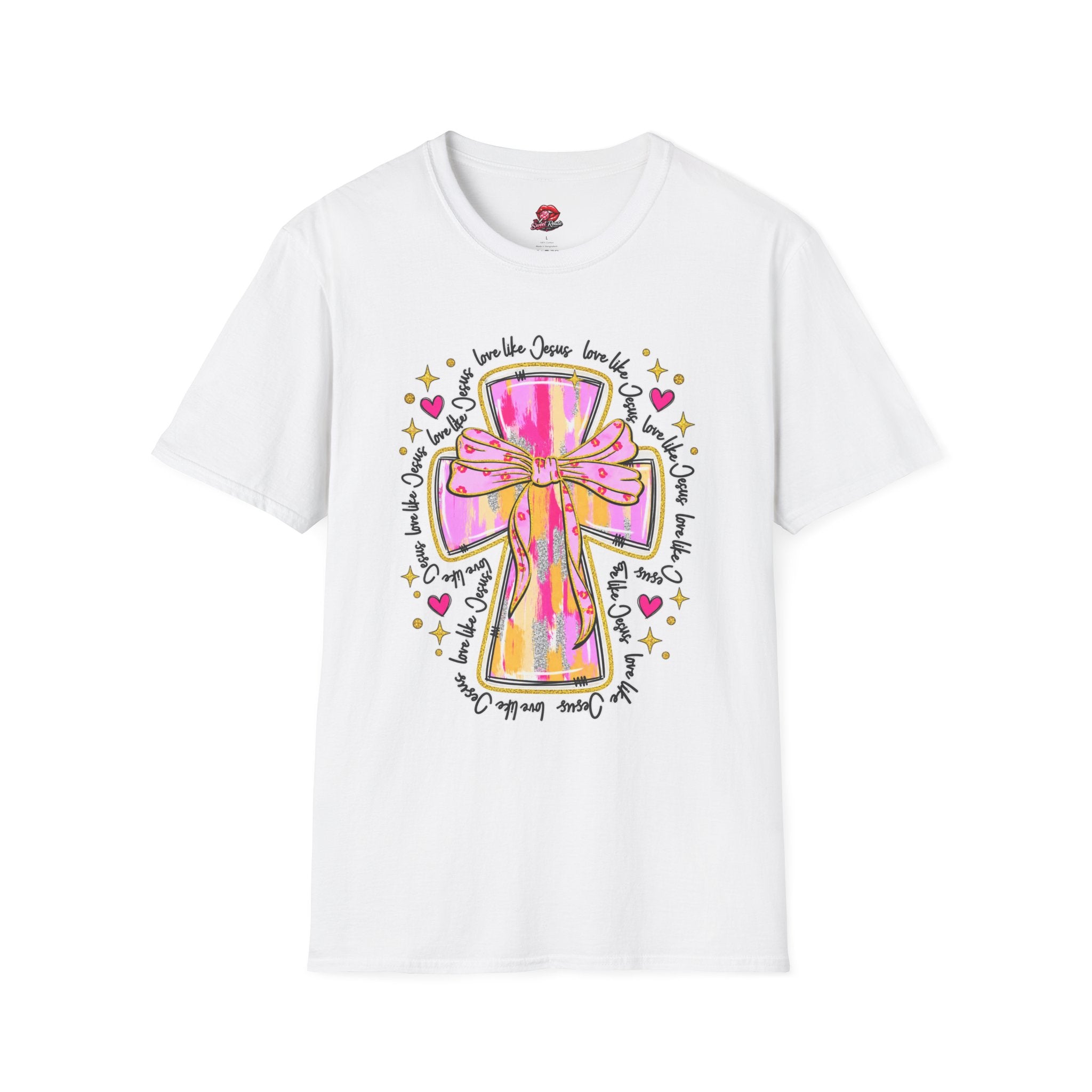 Pink Bow Love Like Jesus Cross Tee