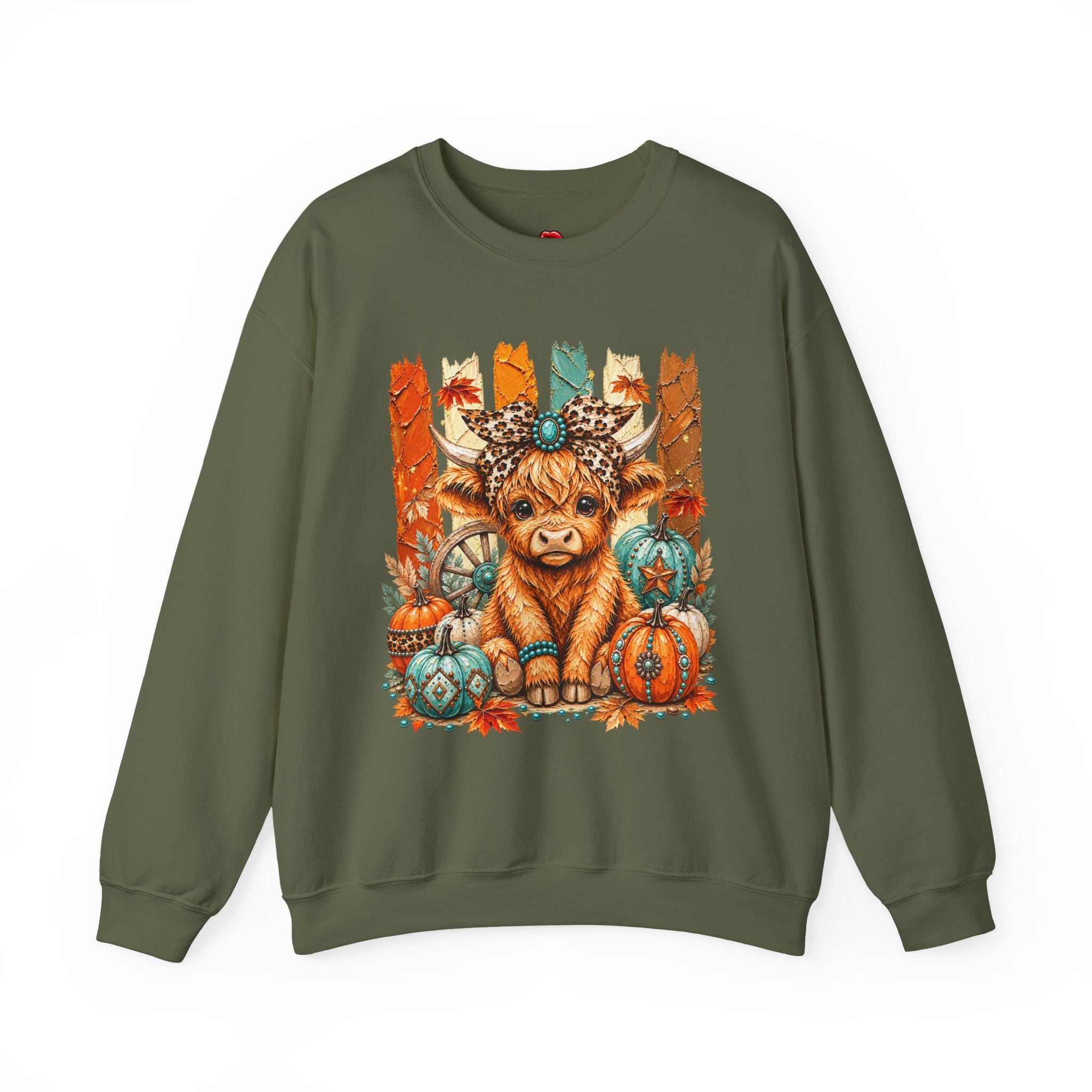 Autumn Highland Cow Crewneck Sweatshirt — Cute Fall Pumpkin Farm Sweatshirt