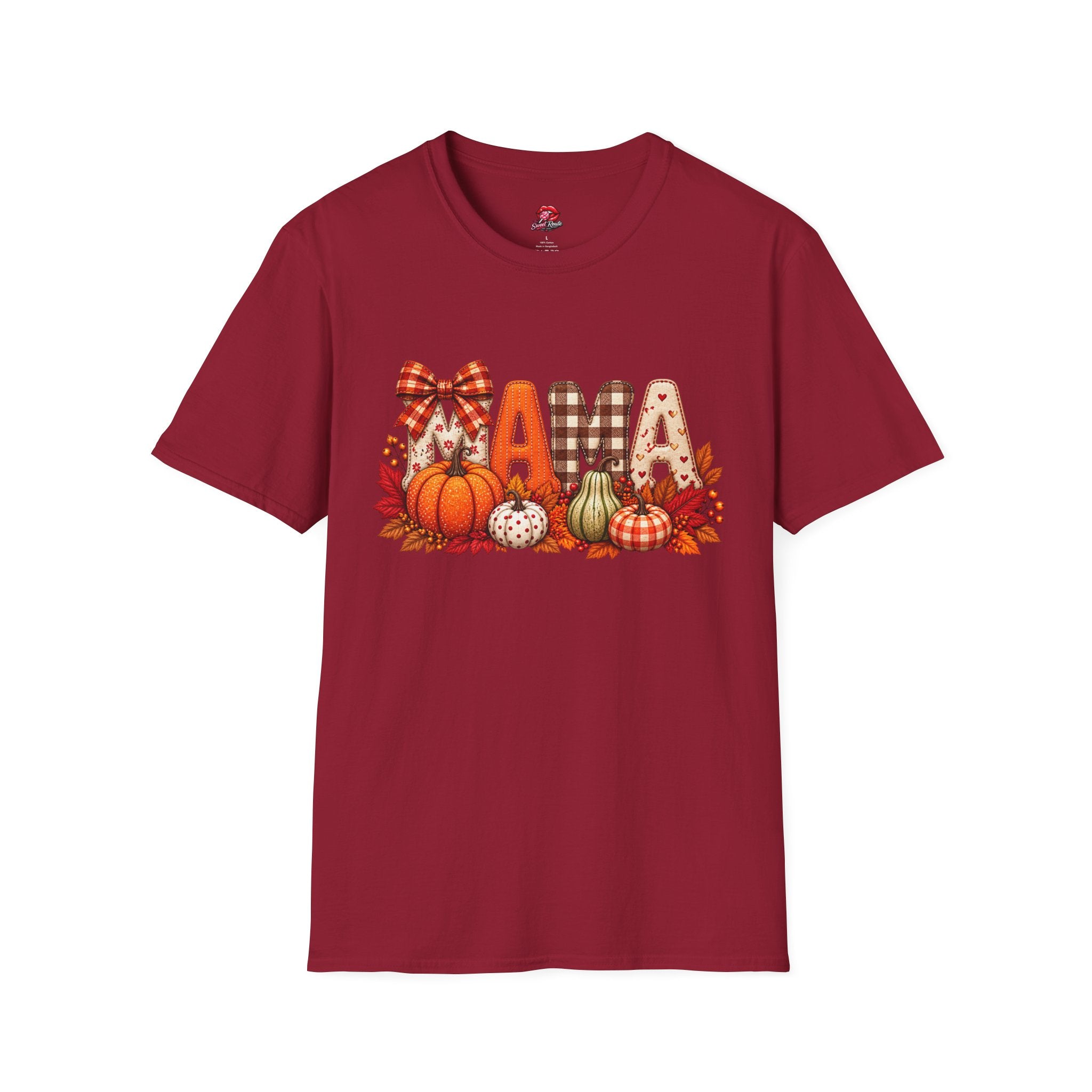 Mama Fall Pumpkin T-Shirt — Autumn Plaid & Gingham Harvest Tee
