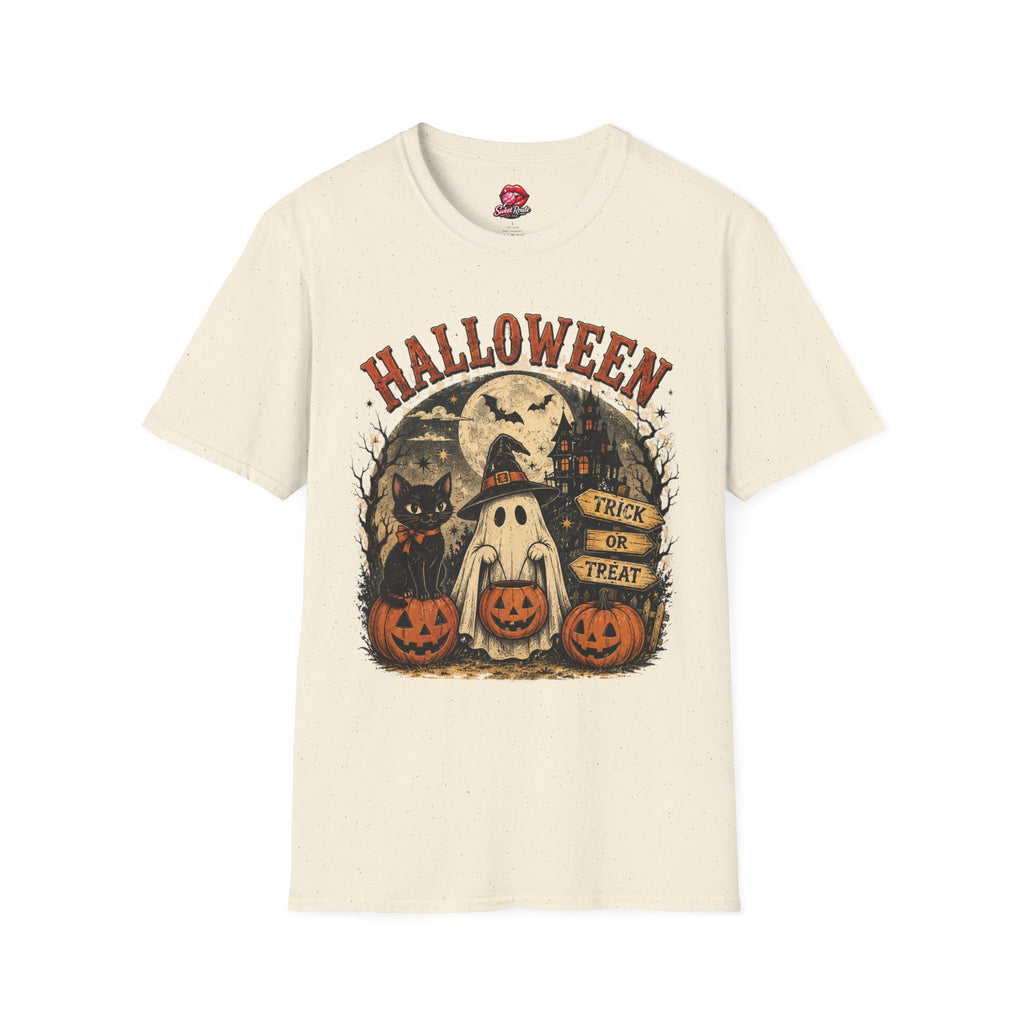 Vintage Haunted House Halloween Graphic Tee | Ghost & Pumpkin Retro Fall Tee