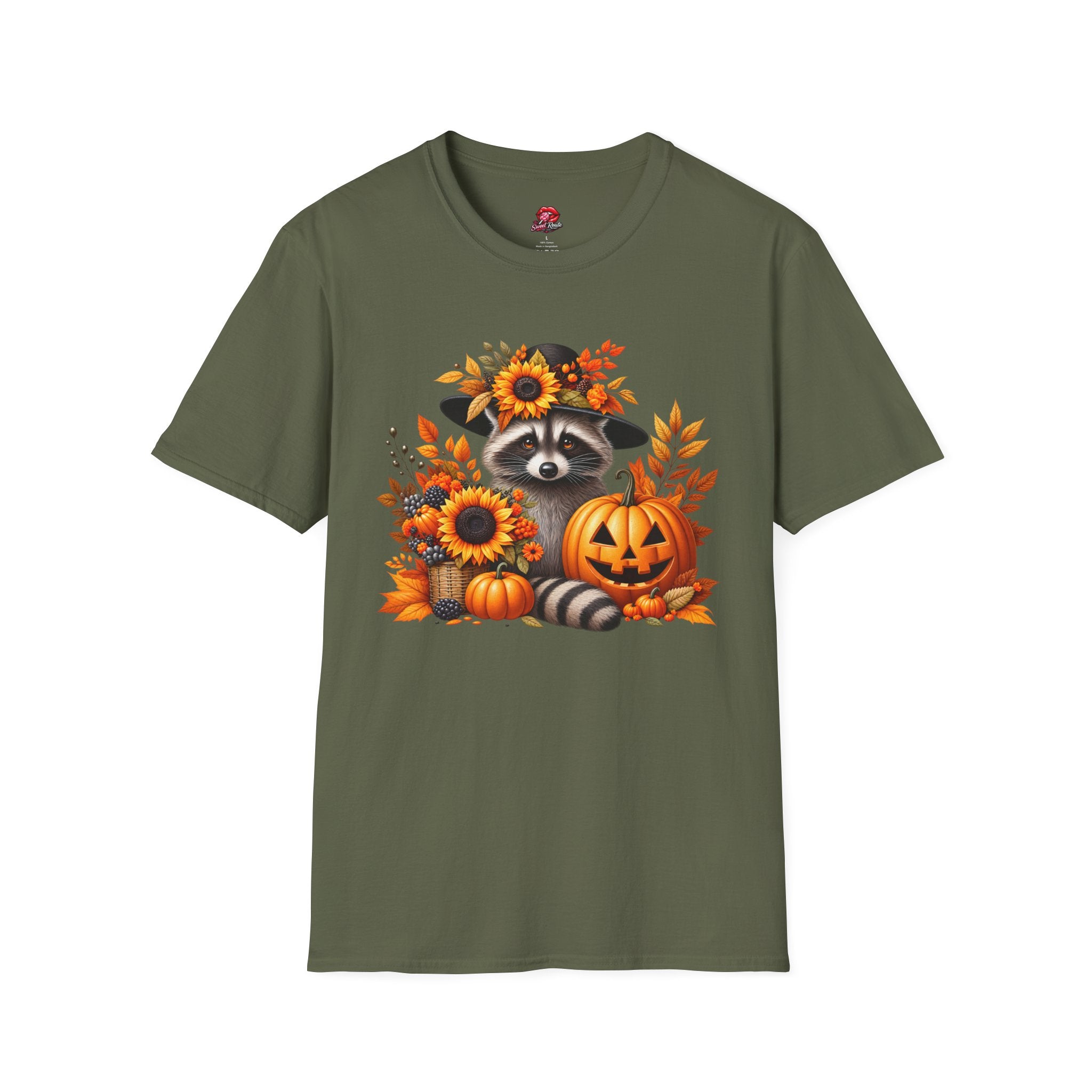 Sunflower & Autumn Leaves Raccoon Tee