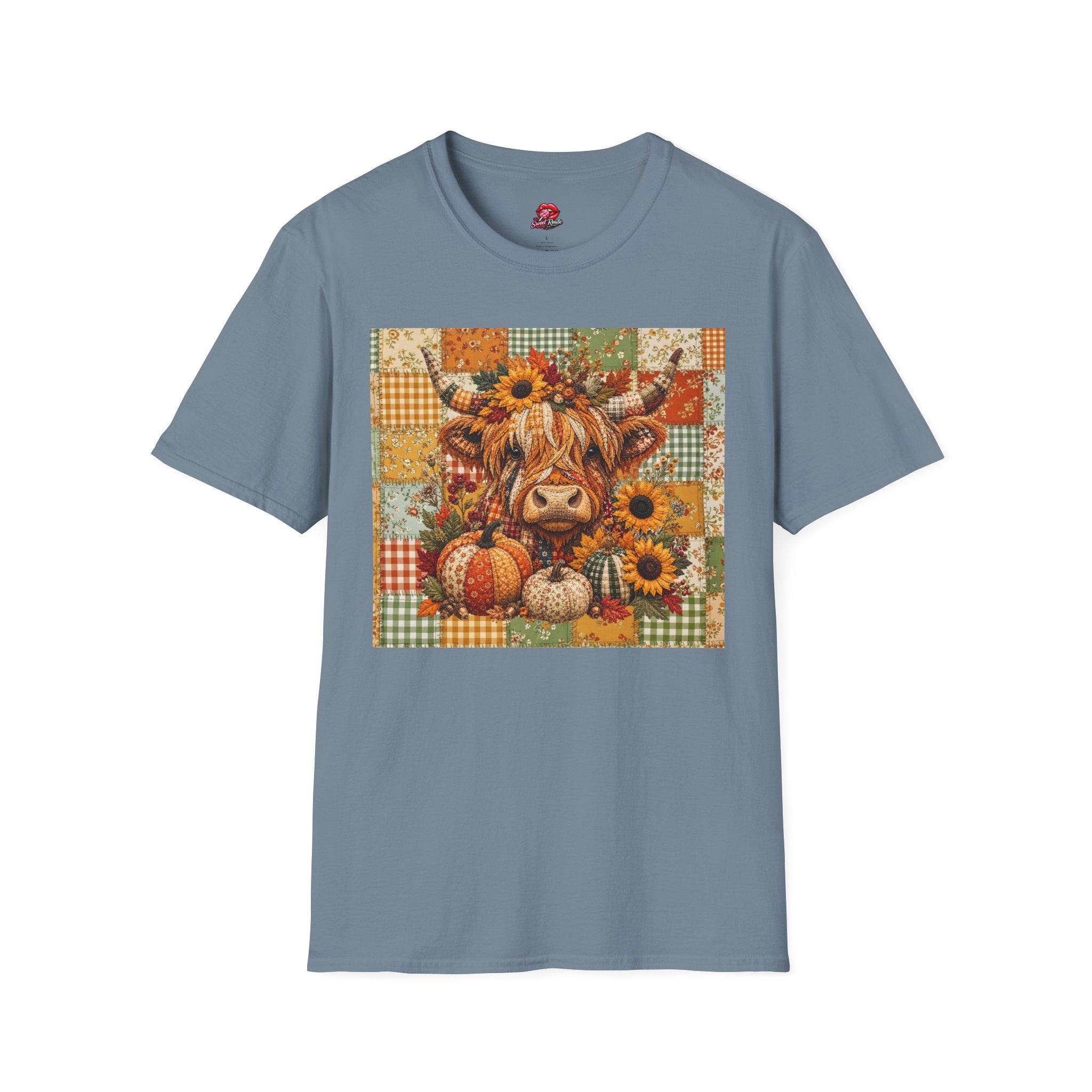 Autumn Patchwork Highland Cow T-Shirt