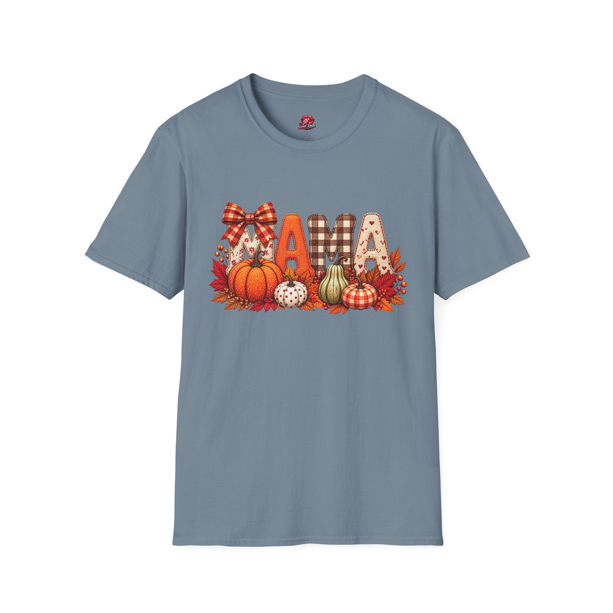 Mama Fall Pumpkin T-Shirt — Autumn Plaid & Gingham Harvest Tee