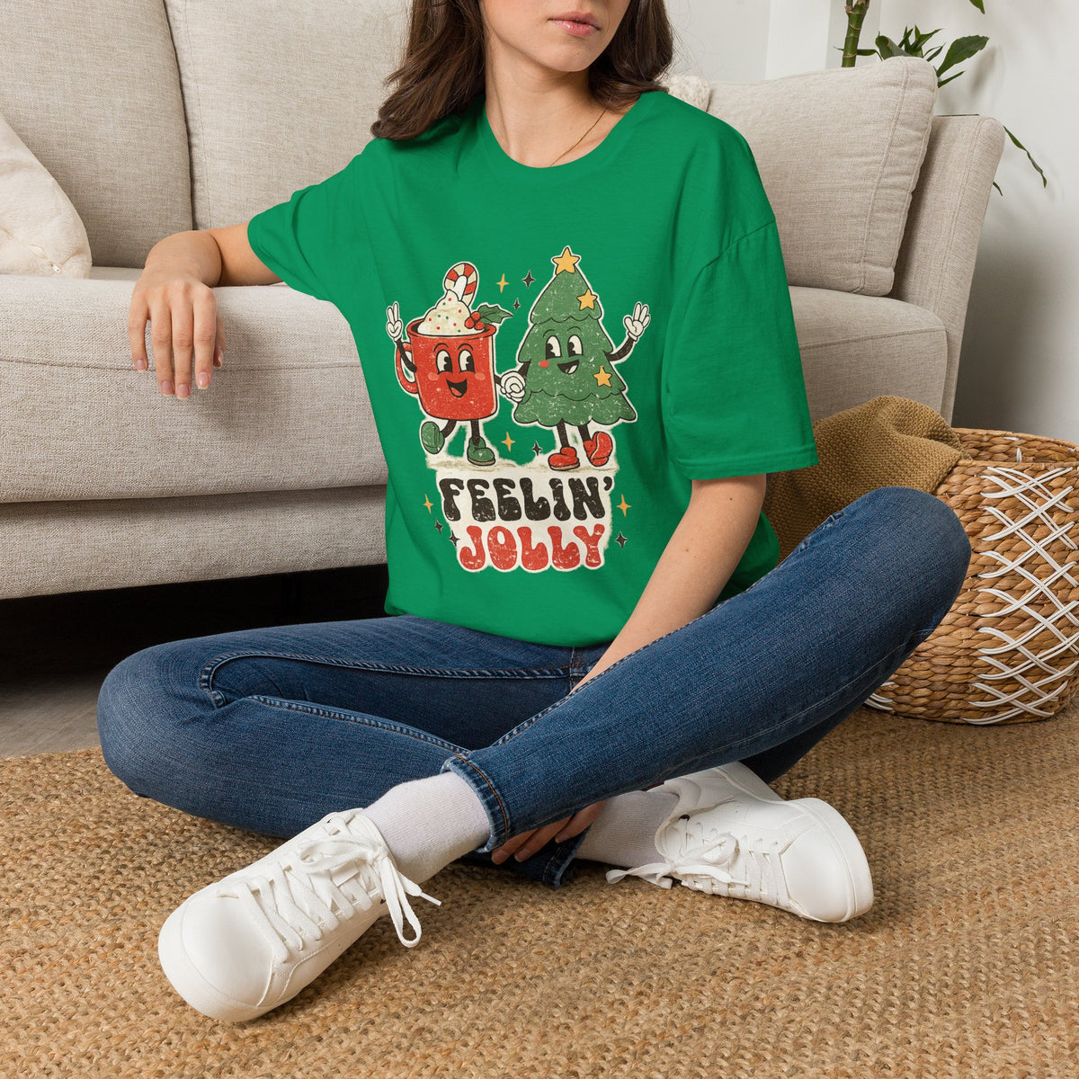 Feelin' Jolly mug and Christmas tree T-Shirt