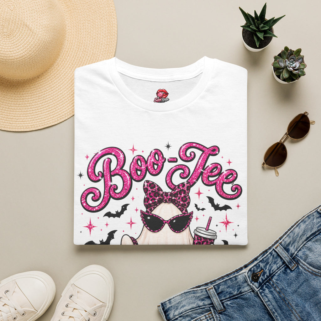 Boo-Tee Ghost Shirt | Cute Pink Leopard Ghost Halloween T-Shirt | Coquette Spooky Season Graphic Tee | Retro Girly Fall Shirt
