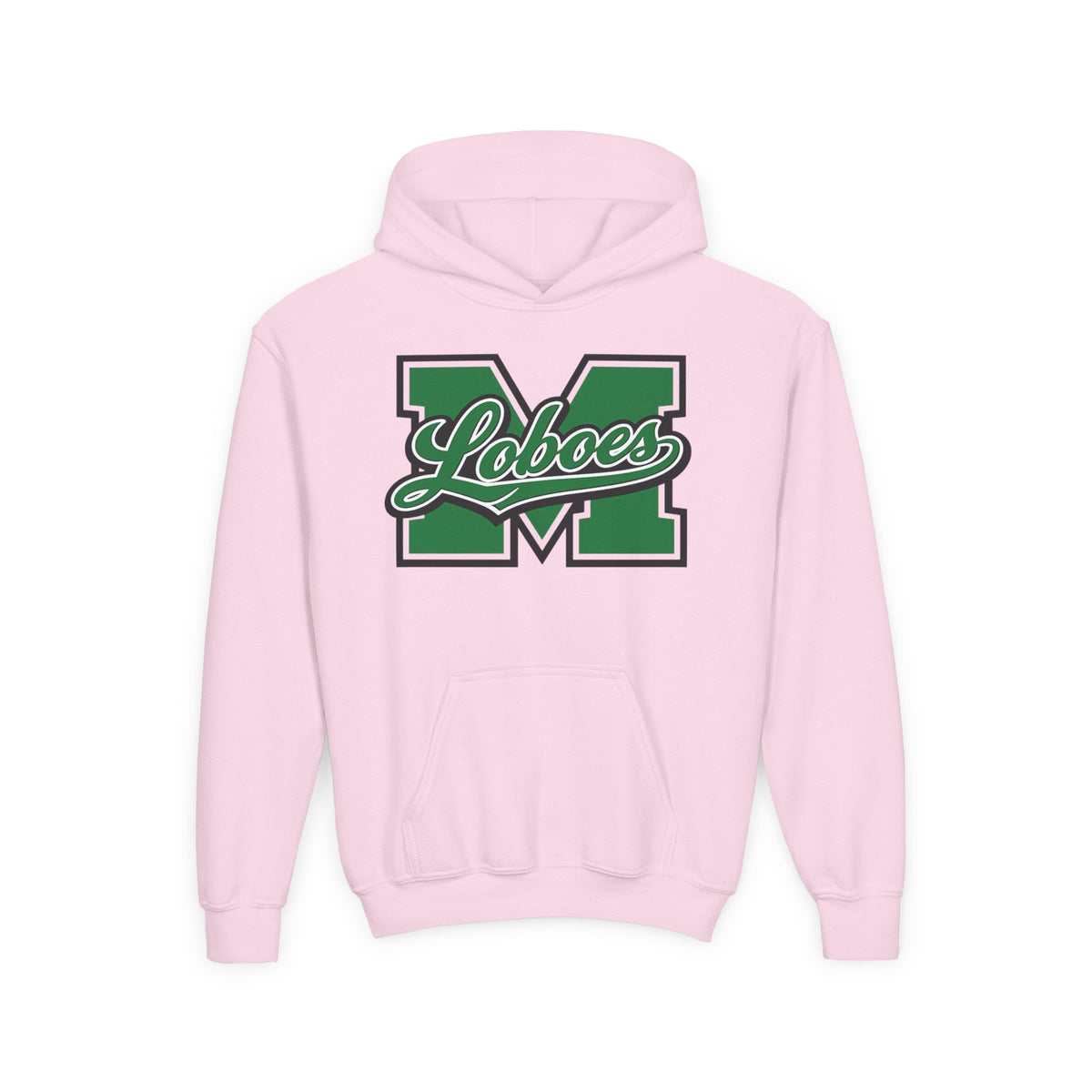 Youth Loboes M Letter Hoodie — Green & White School Spirit Sweatshirt