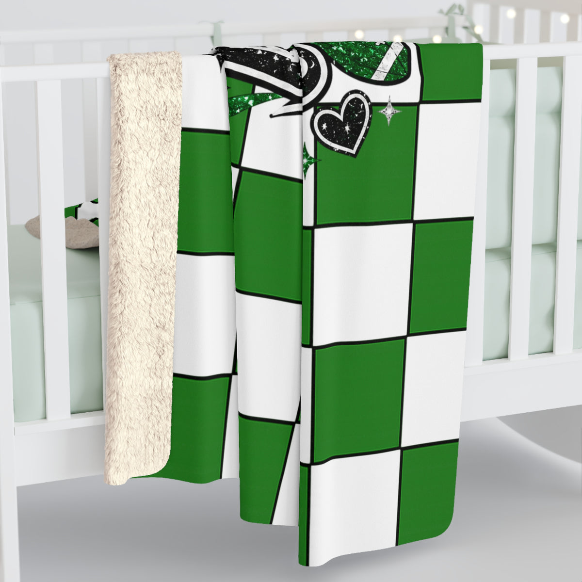 Monahan's Loboes Sherpa Fleece Blanket — Green Checker Football Team Throw