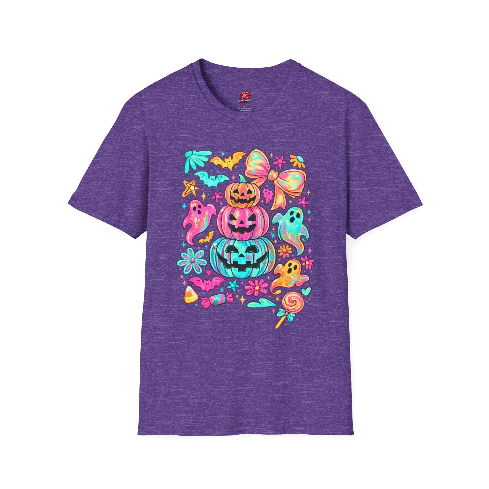 Cute Pastel Halloween Pumpkin & Ghost Graphic T-Shirt | Coquette Spooky Season Tee
