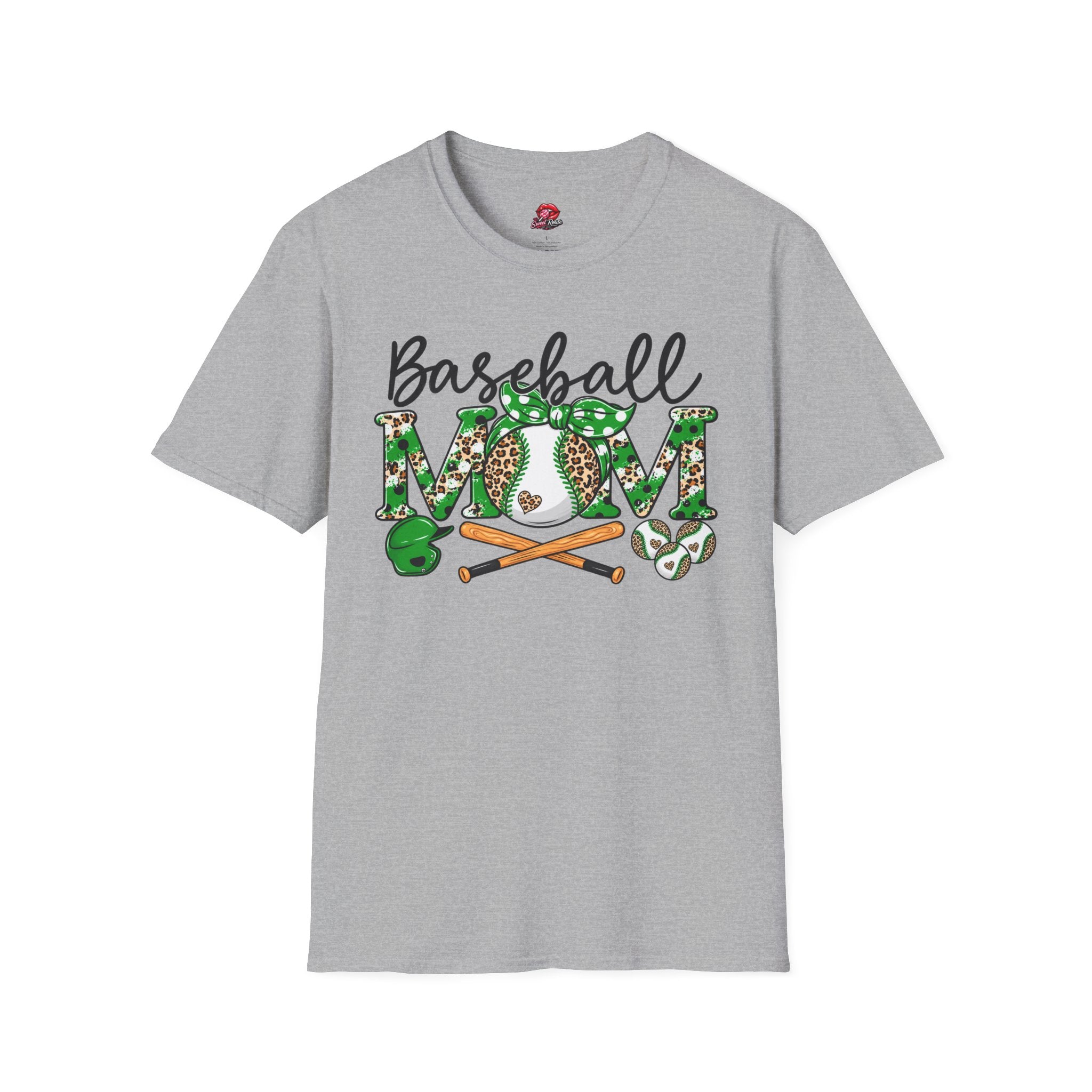 Green Leopard Baseball Mom Tee