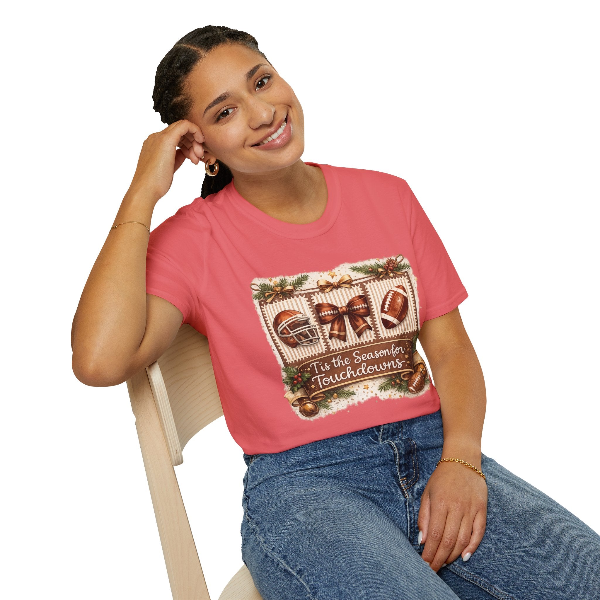 ’Tis the Season for Touchdowns Football Christmas T-Shirt | Funny Holiday Game Day Tee | Football Fan Christmas Shirt