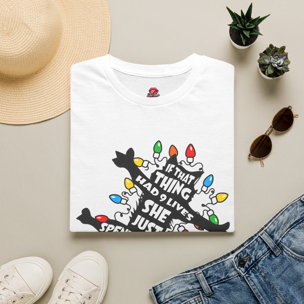 9 Lives Cat and Christmas Lights  T-Shirt
