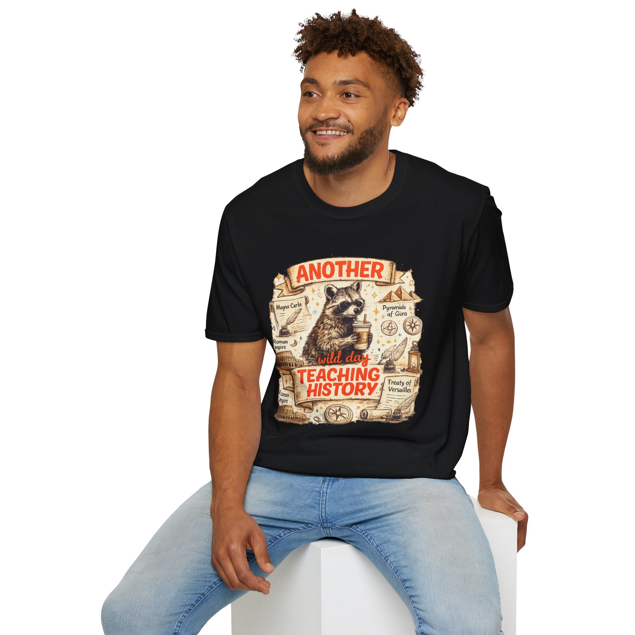 Another Day Teaching History Vintage Raccoon Teacher T-Shirt | Funny History Teacher Graphic Tee | Social Studies Teacher Gift