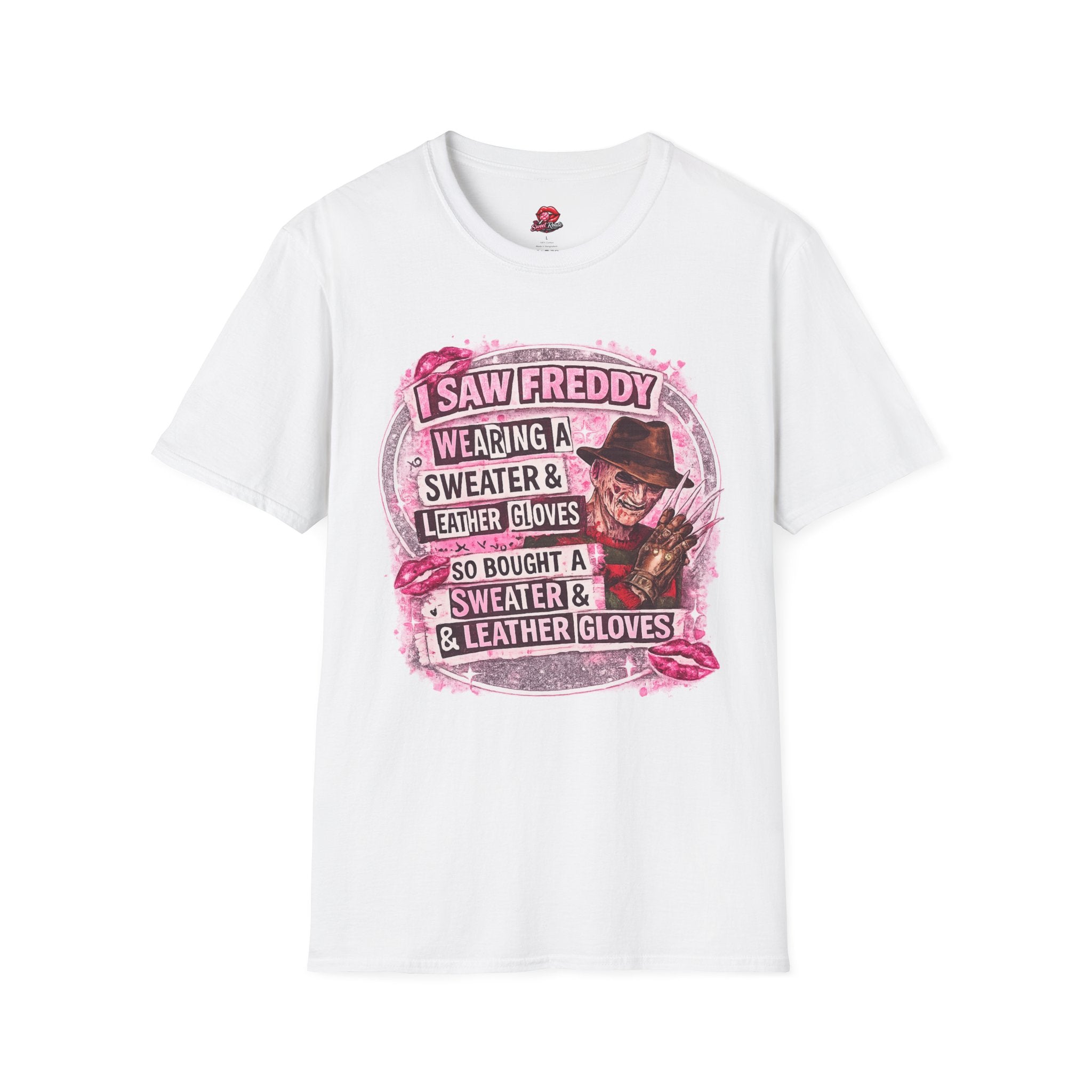 I Saw Freddy Wearing Pink Shirt | Funny Horror Halloween T-Shirt | Retro Slasher Graphic Tee | Cute Spooky Season Horror Fan Shirt
