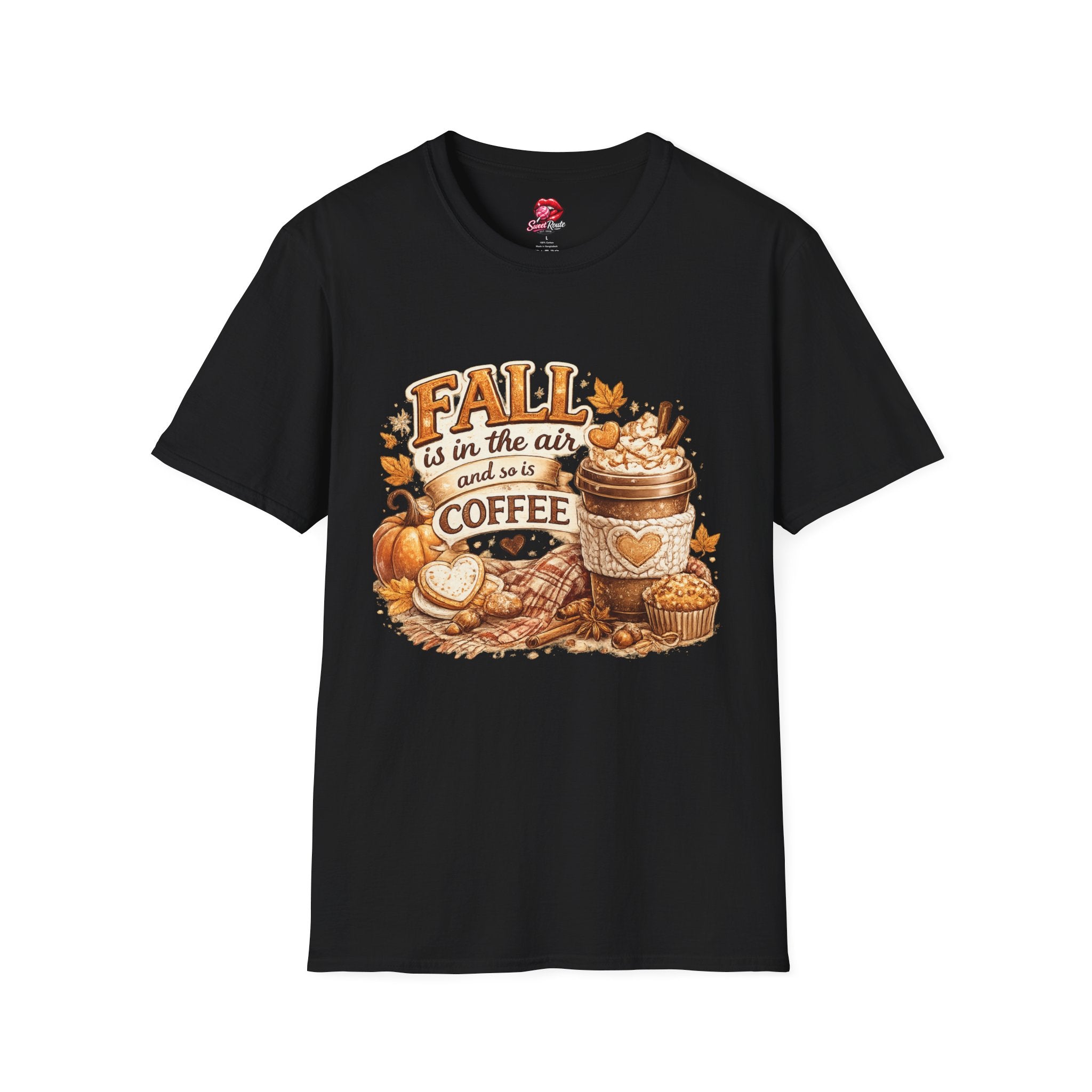 Fall is in the Air Coffee T-Shirt | Cozy Pumpkin Spice Autumn Graphic Tee | Cute Fall Shirt | Womens Autumn Apparel