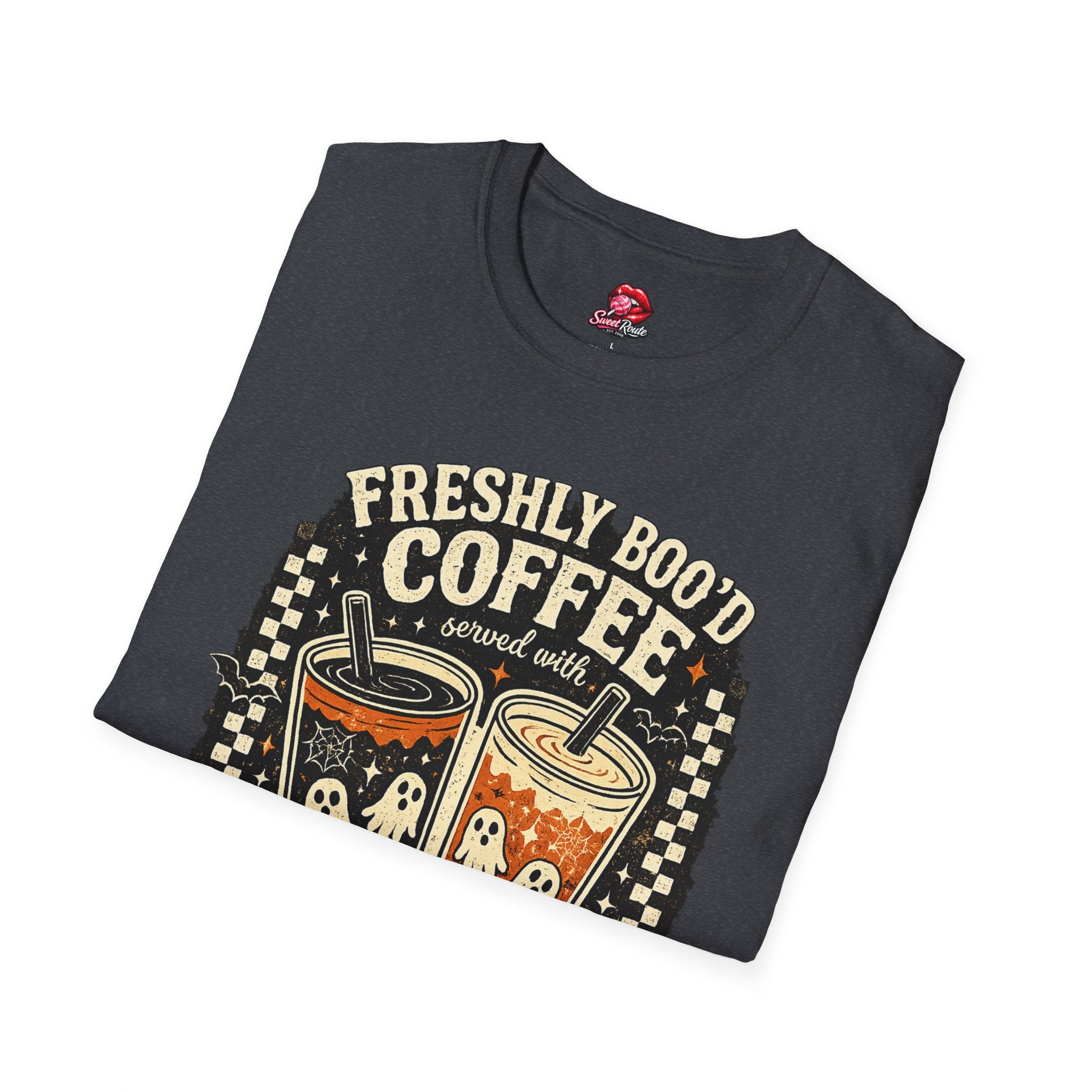 Freshly Boo'd Coffee Hallowee T-Shirt | Cute Ghost Coffee Graphic Tee | Spooky Latte Shirt | Fall Coffee Lover Tee | Pumpkin Season Gift