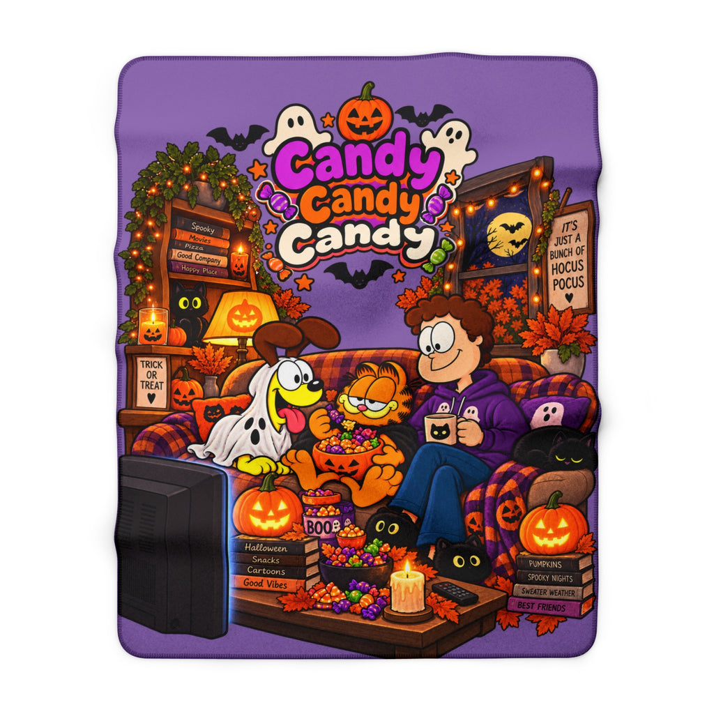 Cozy Halloween 'Candy Candy Candy' Movie Night Sherpa Blanket