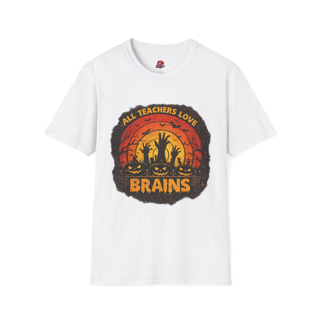 All Teachers Love Brains Halloween Teacher Shirt | Funny Vintage Teacher Halloween T-Shirt | Retro Fall Teacher Gift | Spooky Season Tee