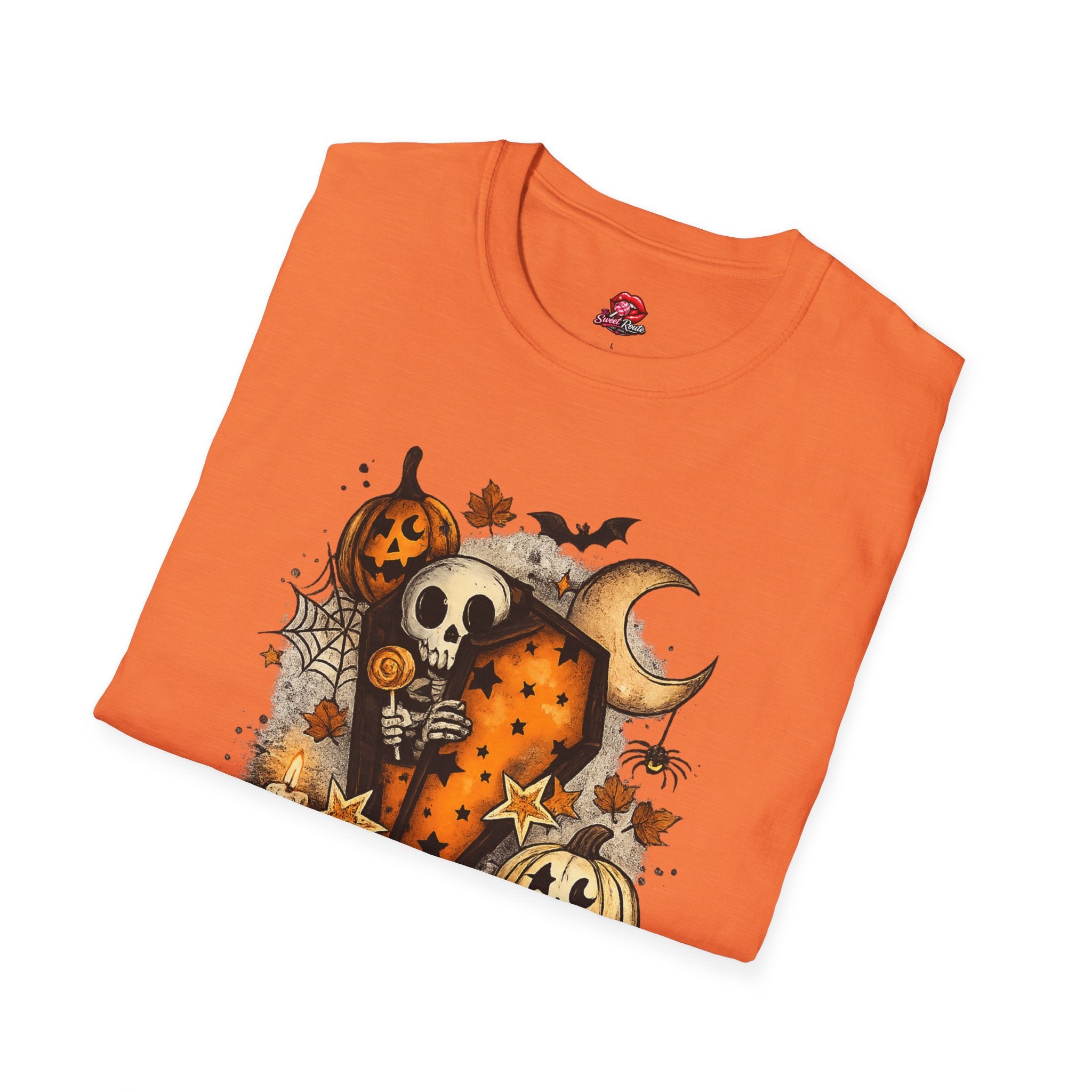 Waiting on Halloween Sunshine Skeleton Pumpkin T-Shirt | Cute Spooky Season Graphic Tee | Vintage Halloween Shirt