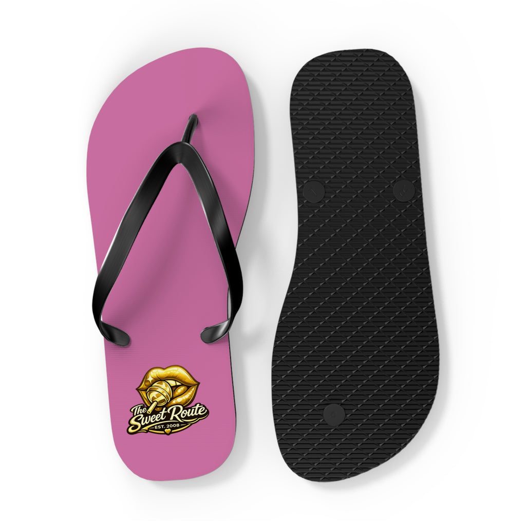 Gold Sweet Route Logo Beach Sandals