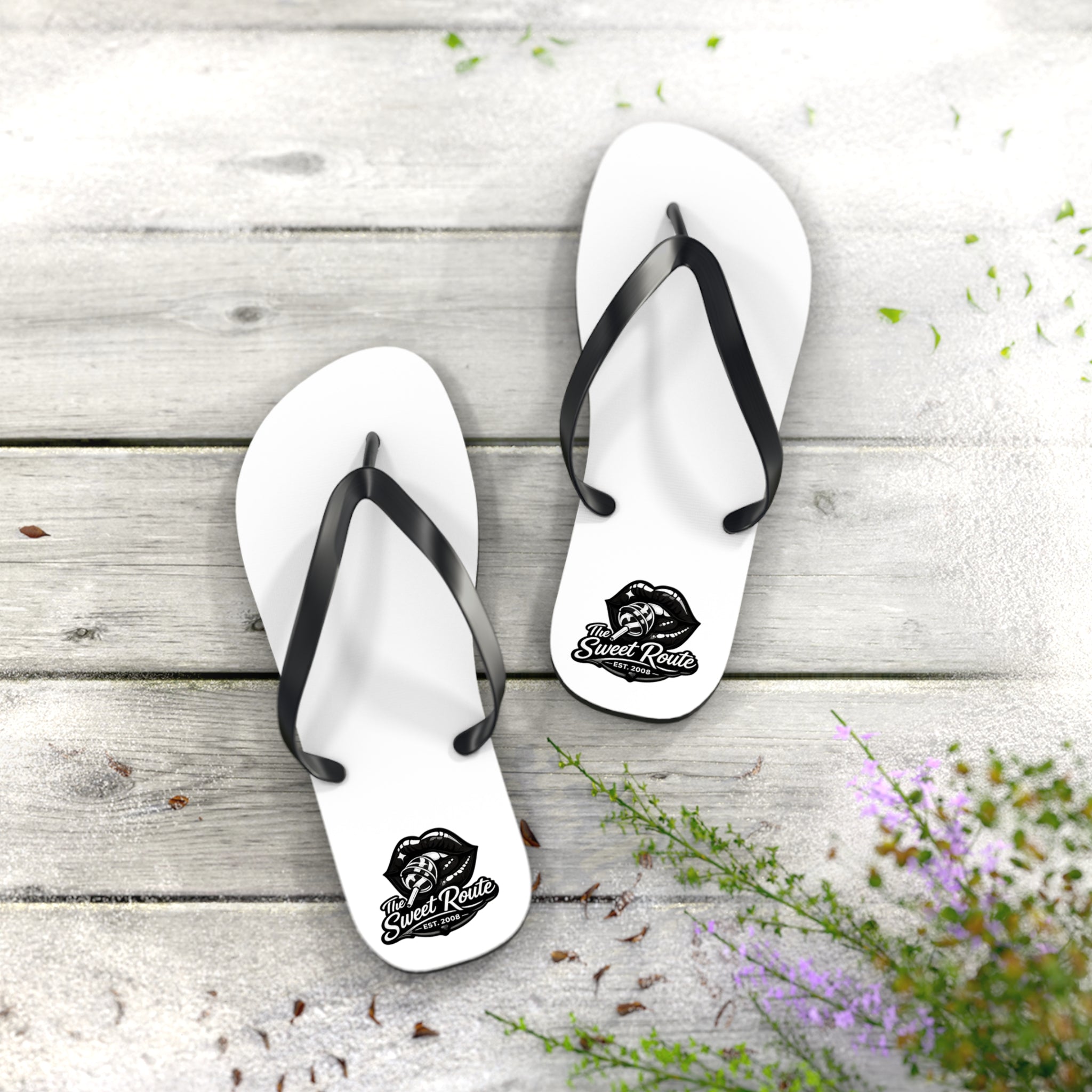 White and Black Sweet Route Logo Summer Beach Sandals