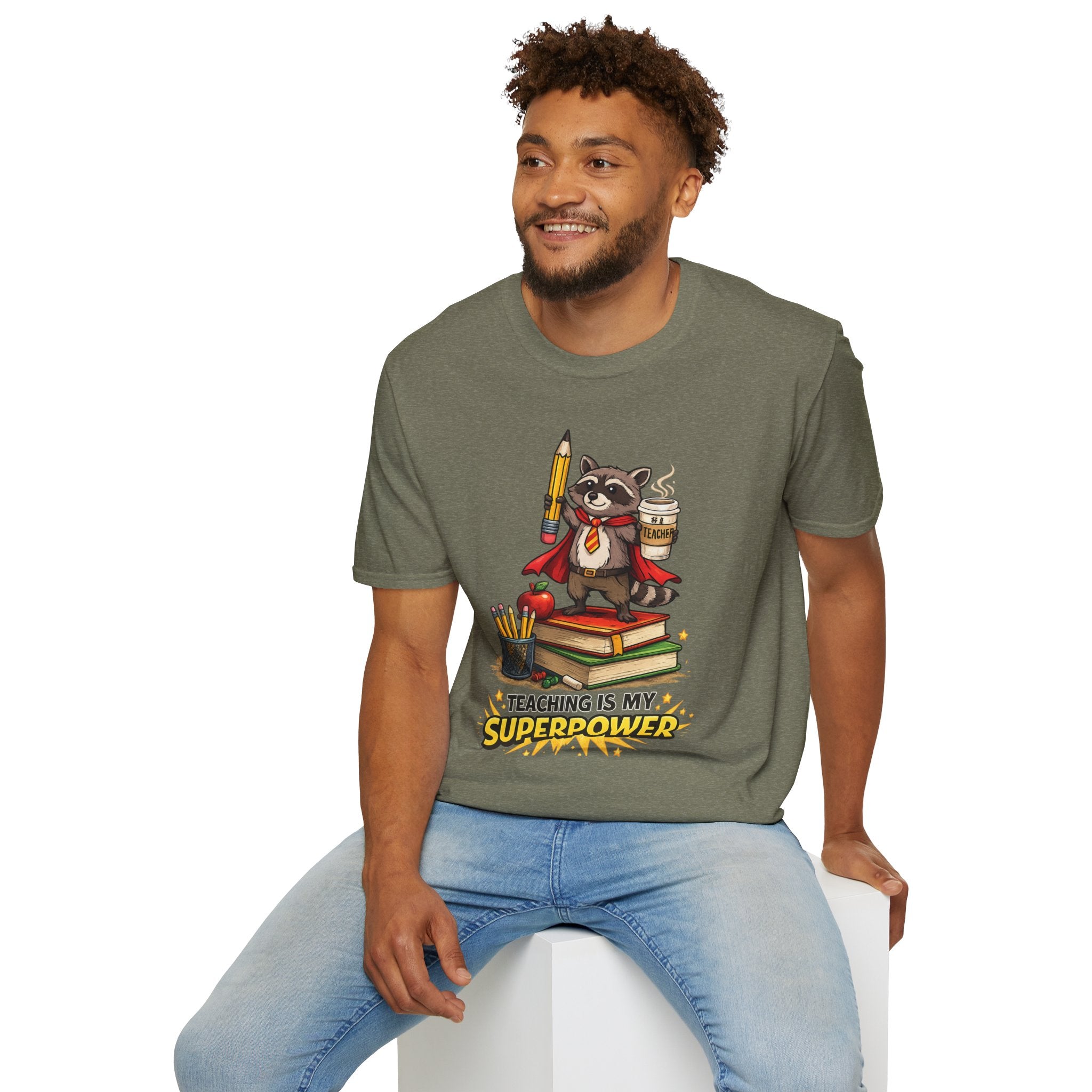Teaching Is My Superpower Raccoon Teacher T-Shirt | Funny Teacher Shirt | Cute Woodland Classroom Tee | Teacher Appreciation Gift