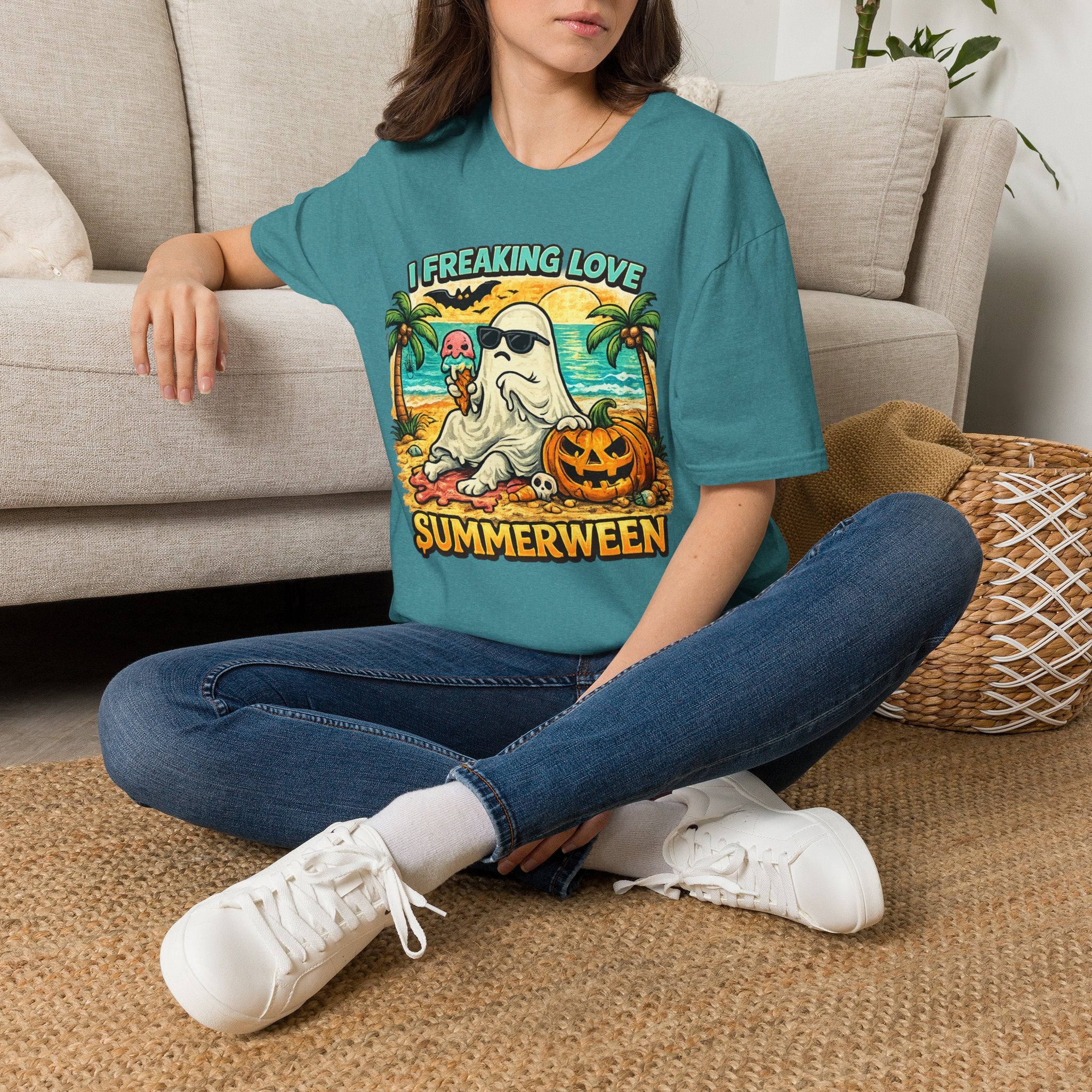 I Freaking Love Summerween Ghost T-Shirt | Funny Summerween Shirt | Cute Beach Ghost Tee | Halloween Summer Graphic Tee | Tropical Spooky Shirt