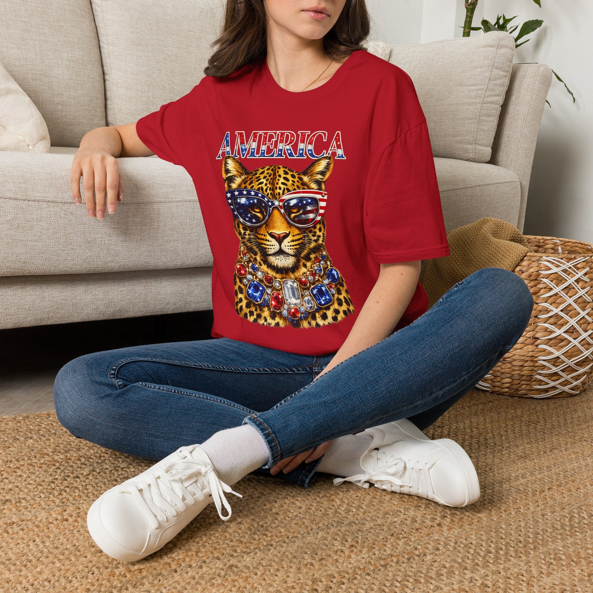 Patriotic Leopard with USA Sunglasses T-Shirt