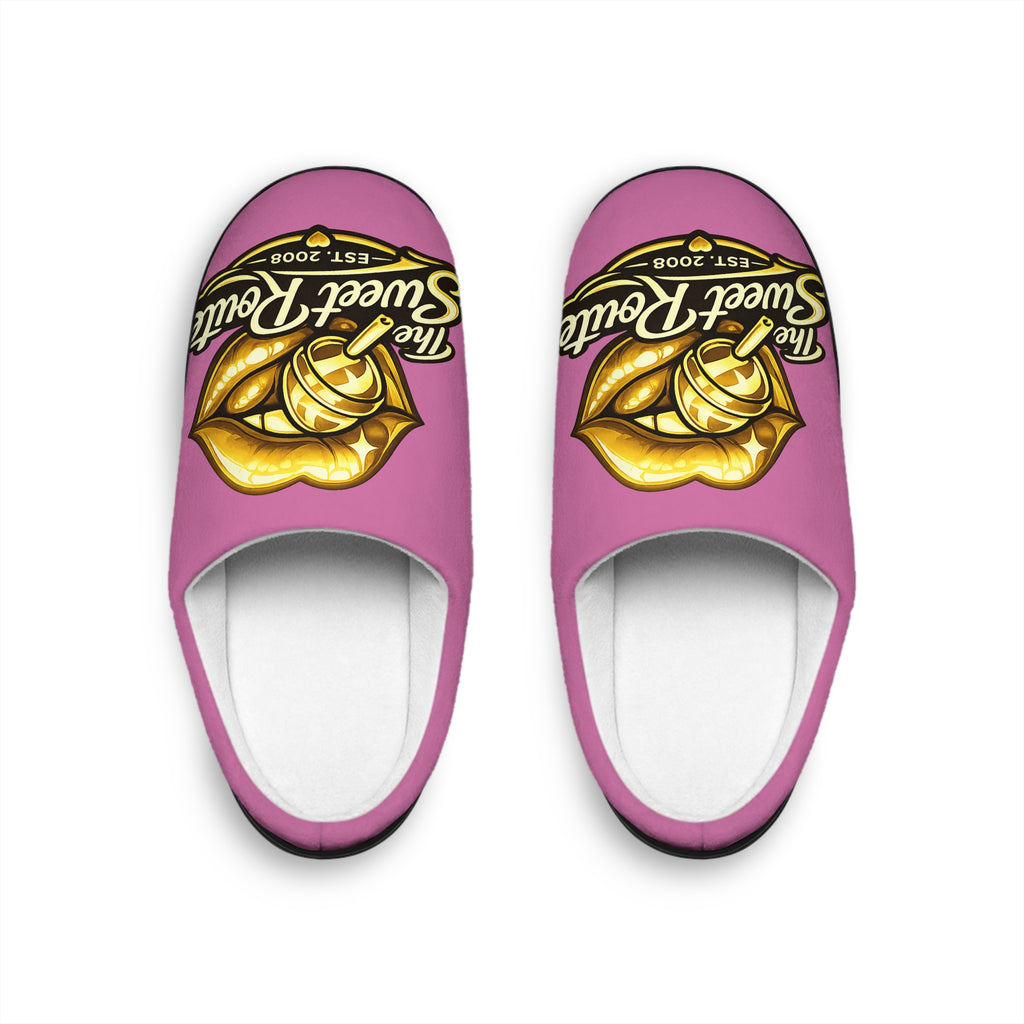 Pink Women's Sweet Route Slippers with Gold Logo