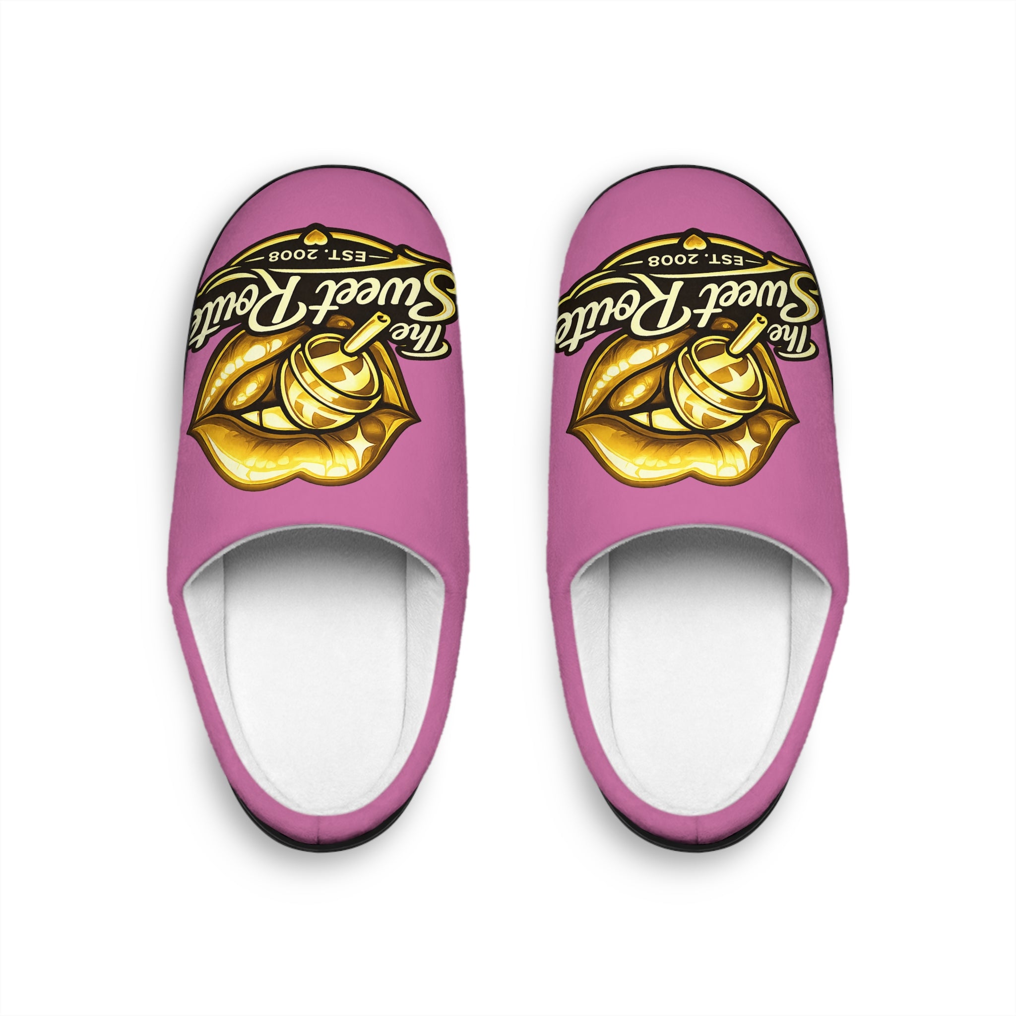 Pink Women's Sweet Route Slippers with Gold Logo