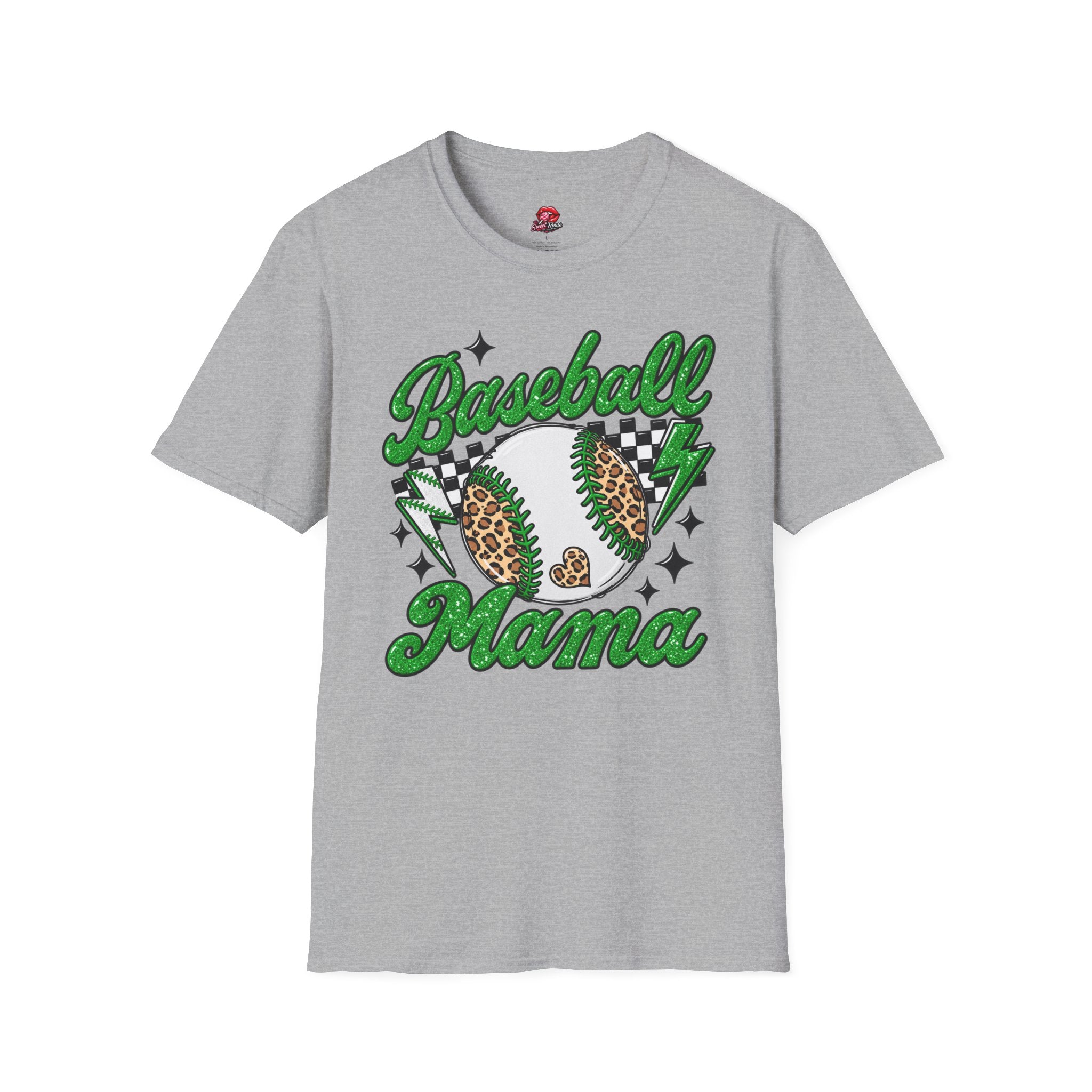 Green Leopard Baseball Mama Tee