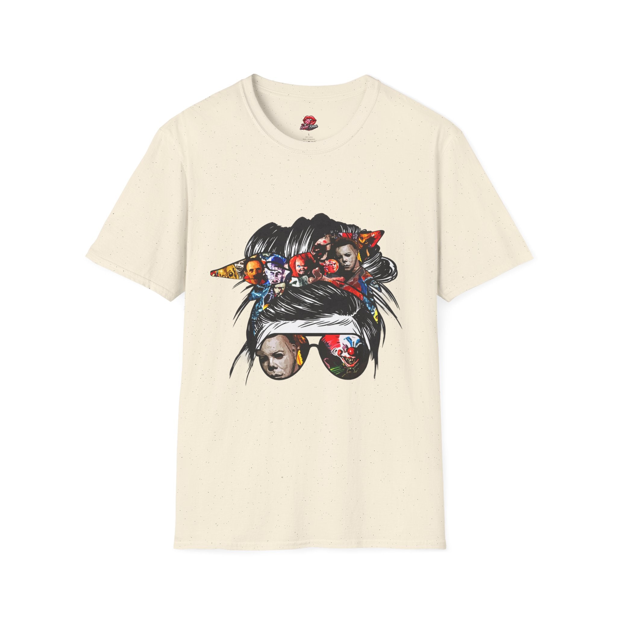 Horror Icons Messy Bun Collage T‑Shirt