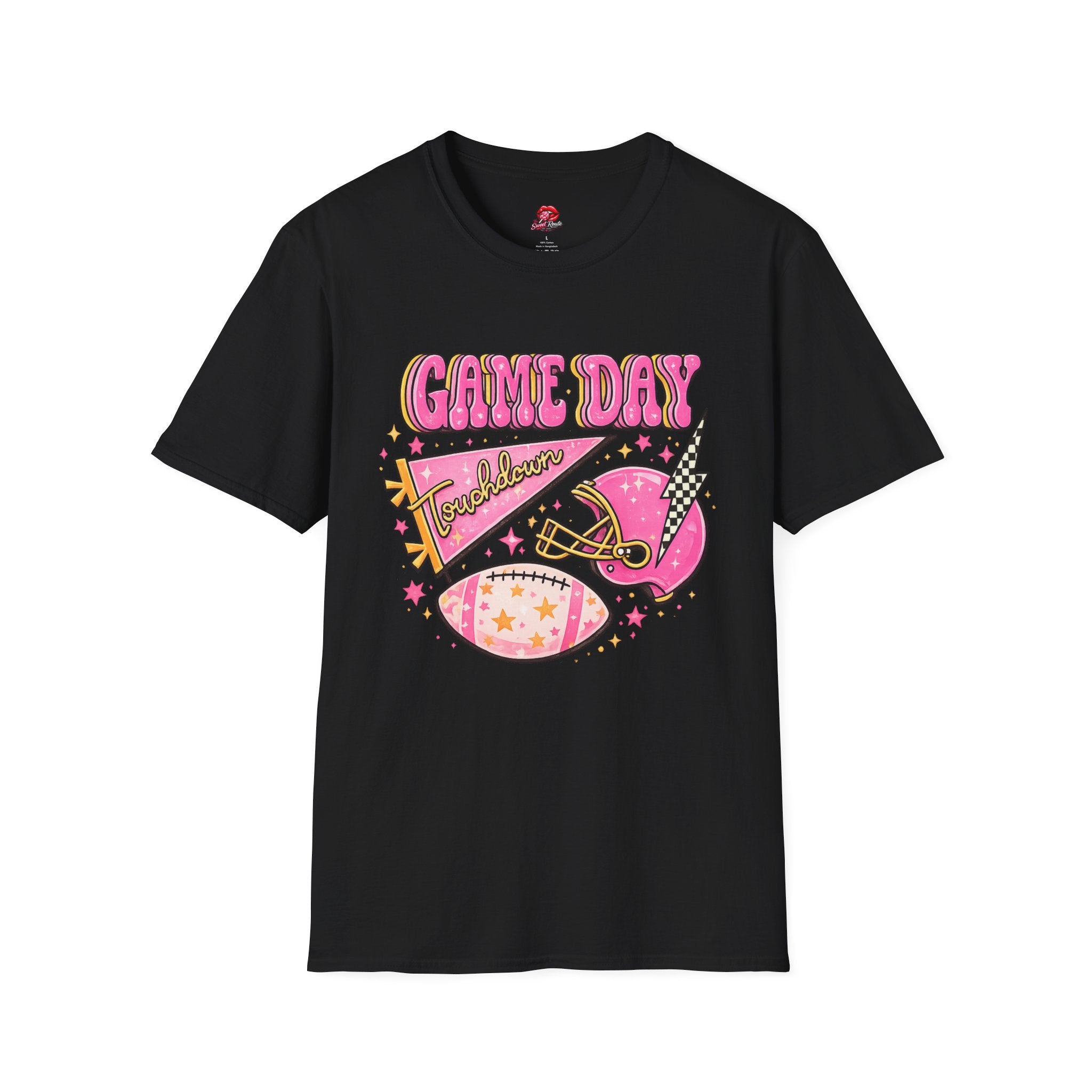 Game Day Touchdown T-Shirt | Pink Retro Football Graphic Tee | Cute Football Fan Shirt