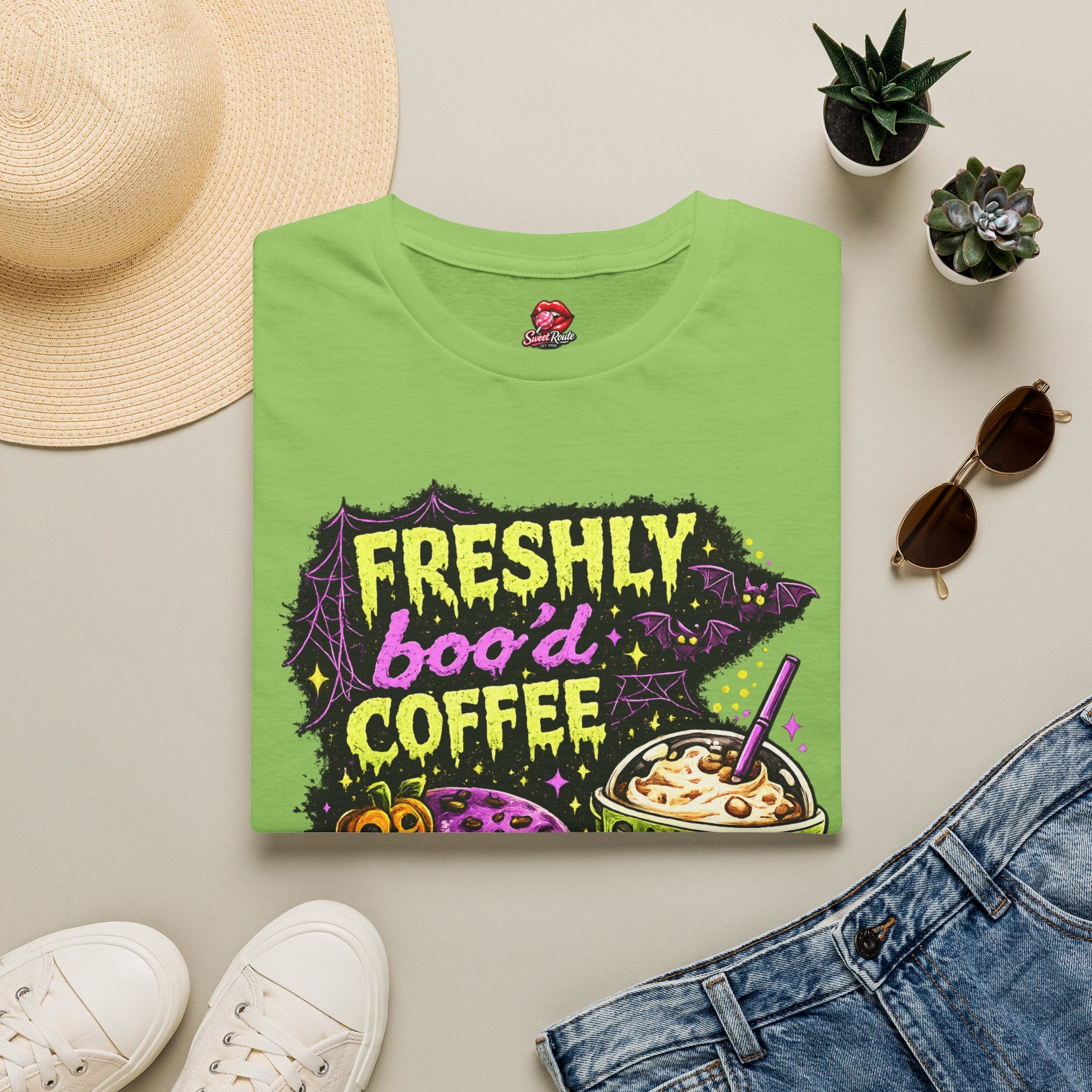 Freshly Boo’d Coffee & Donuts Halloween T-Shirt | Cute Ghost Coffee Graphic Tee | Spooky Donut Lover Shirt | Fall Coffee Lover Gift | Retro Halloween Tee