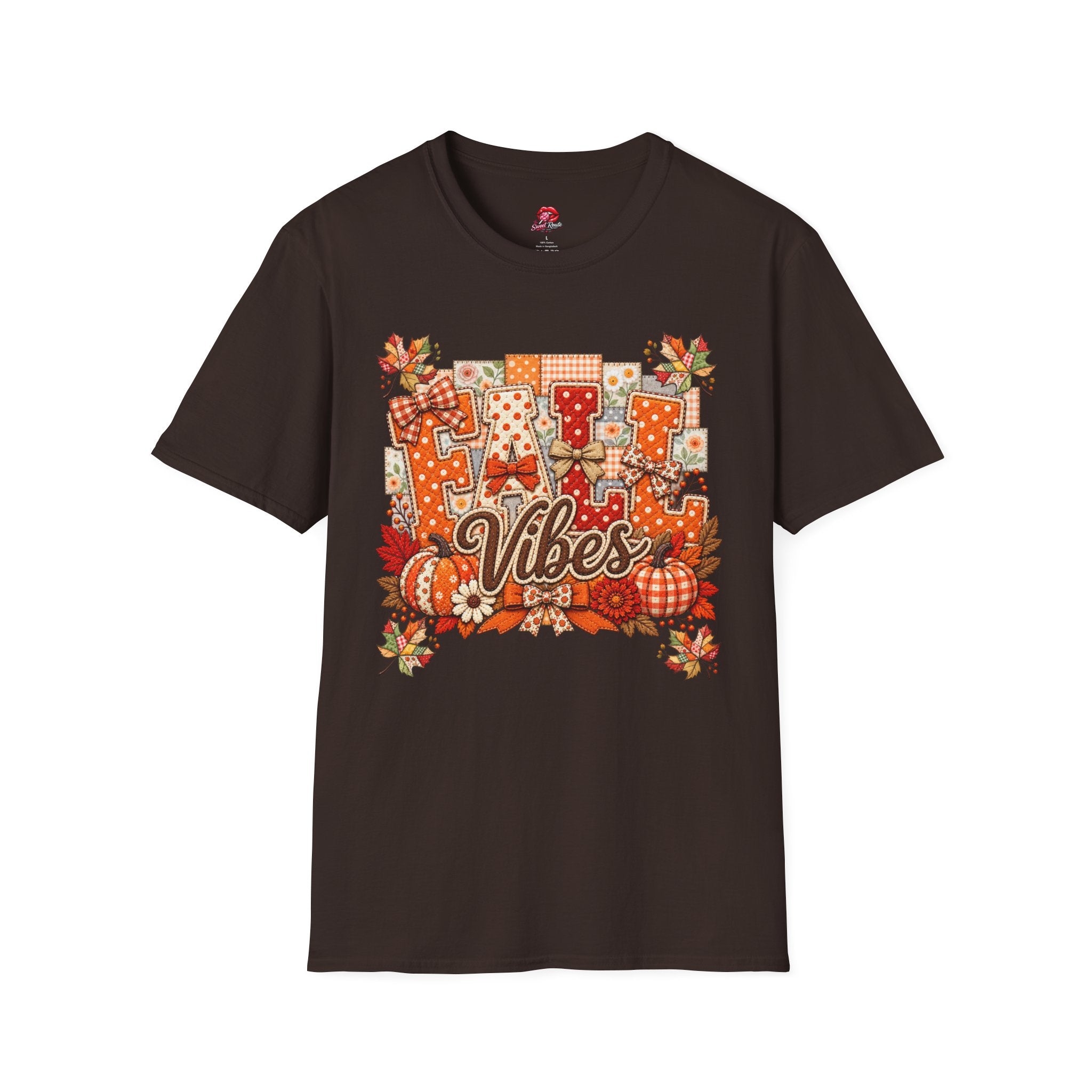 Autumn Plaid Leaves Quilted Style Graphic Tee