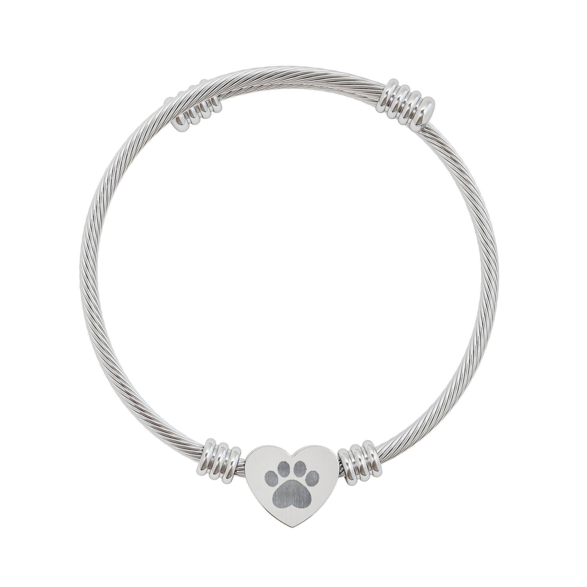 Engraved Paw Heart Cuff Bracelet