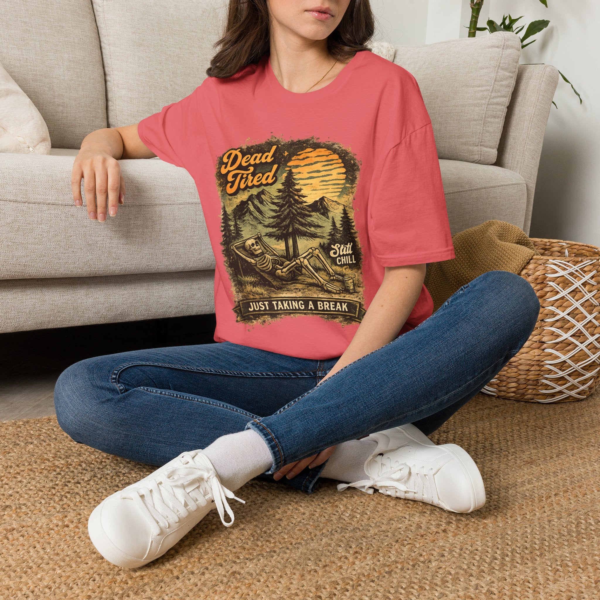 Dead Tired Vintage Camping Tee with Sunset Pines