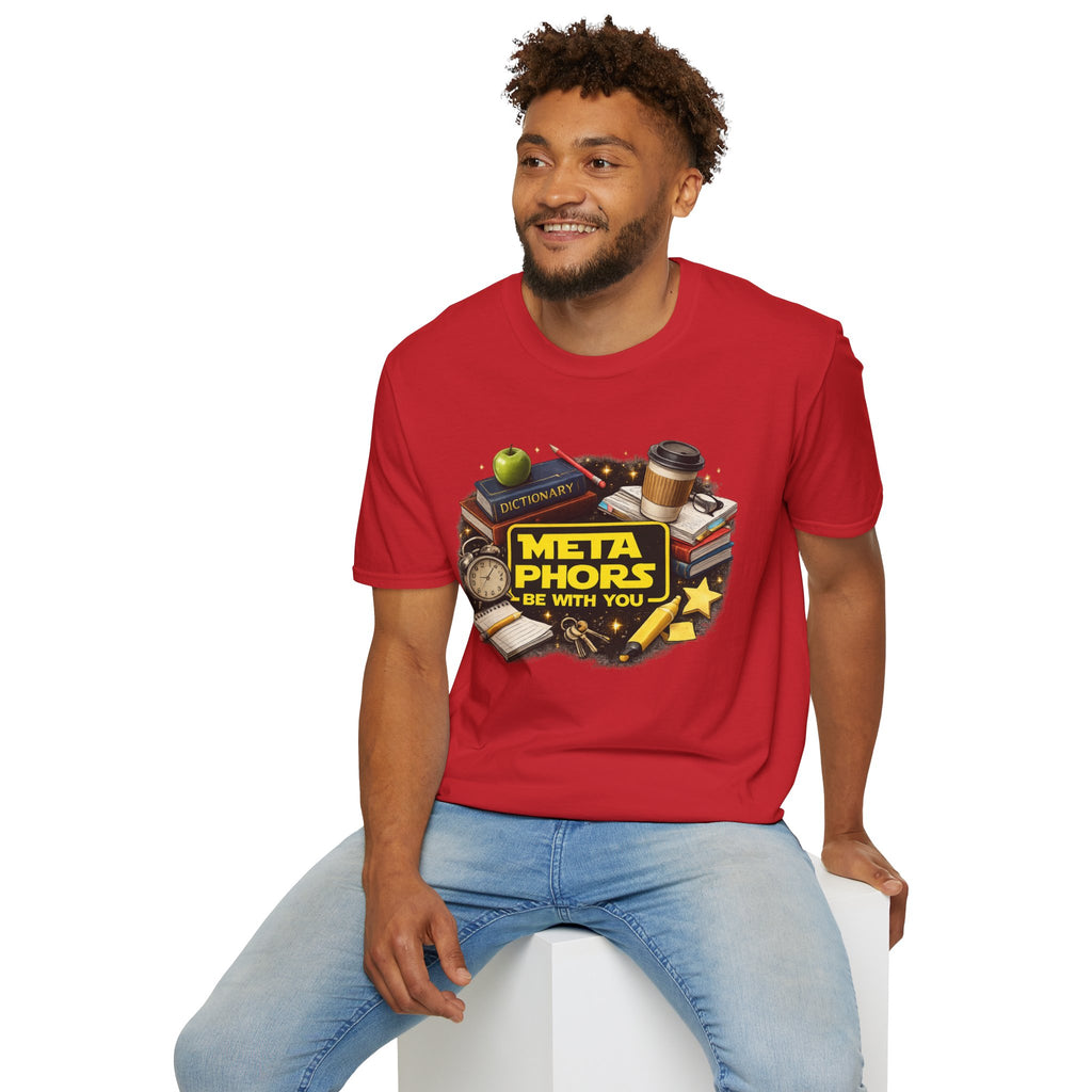 Metaphors Be With You T-Shirt | Funny English Teacher Shirt | Literary Wordplay Tee | Book Lover Gift | Reading & Writing Graphic Tee