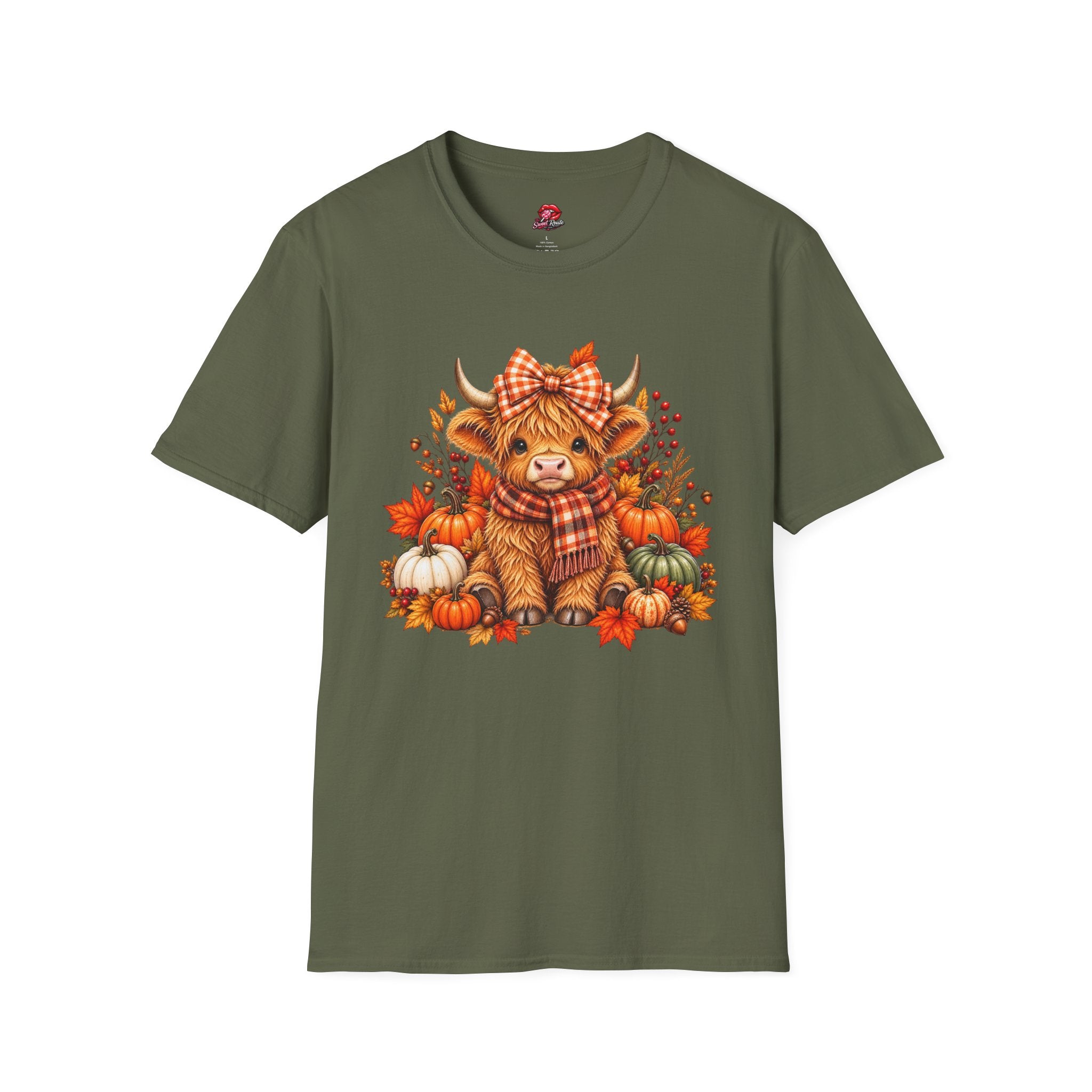 Cute Fall Cow with Pumpkins & Plaid Bow Tee