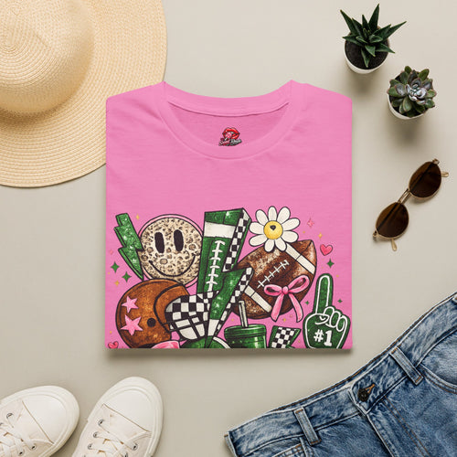 Cute Green Sports Collage T-Shirt | Football Game Day Graphic Tee | Coquette Sports Fan Shirt