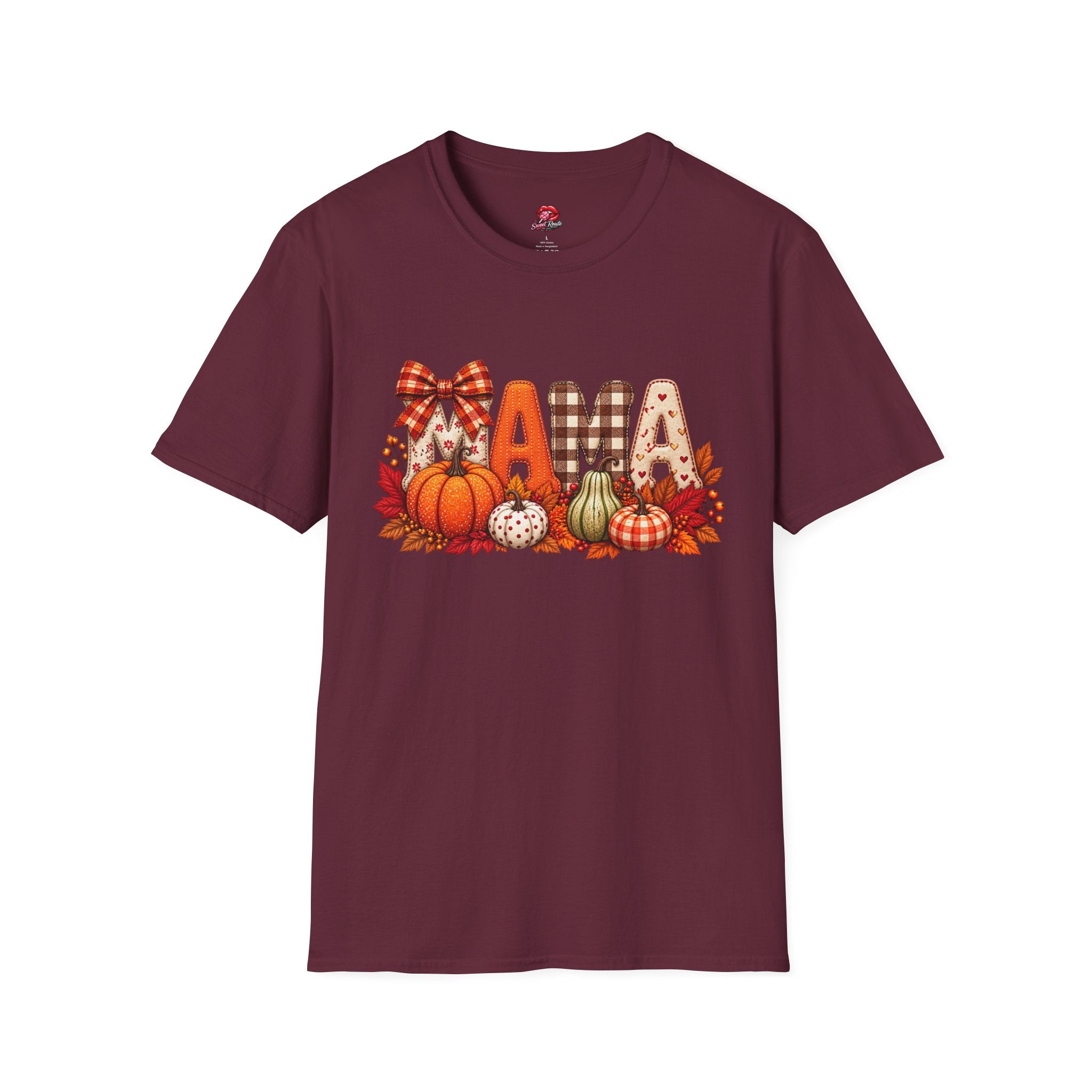 Mama Fall Pumpkin T-Shirt — Autumn Plaid & Gingham Harvest Tee