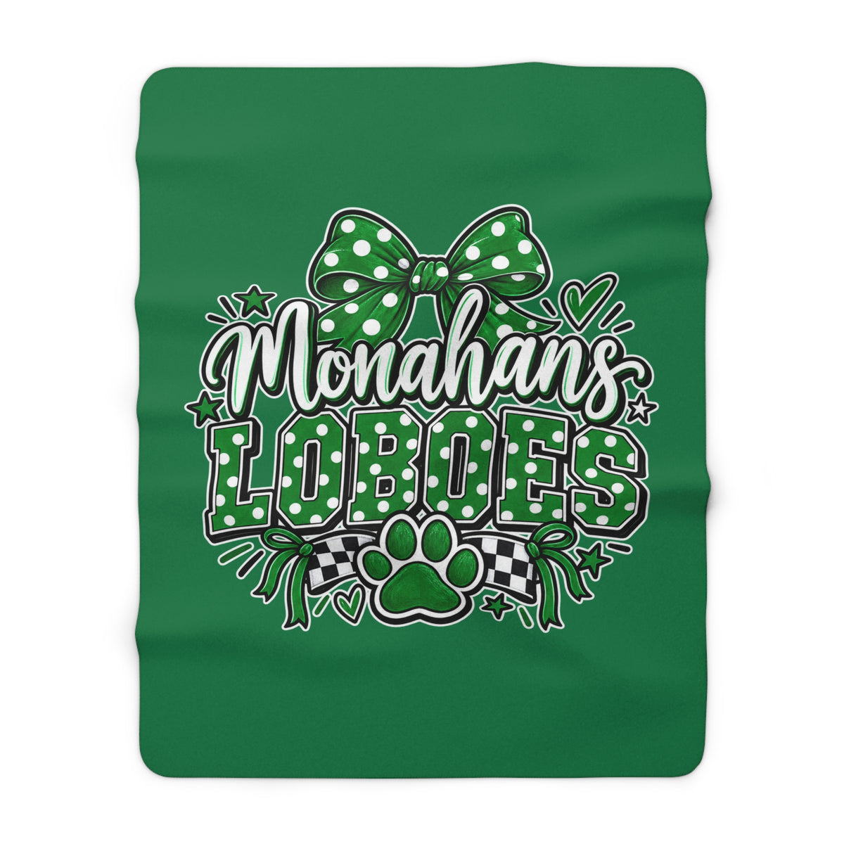 Monahans Loboes Sherpa Fleece Blanket – Green Paw Print Team Throw